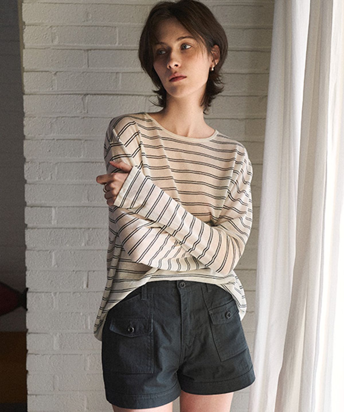 안젤로비안코(ANGELO BIANCO) Airy Stripe Sheer Knit