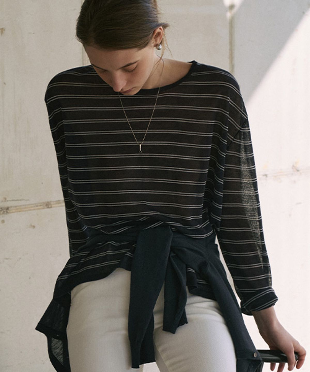 안젤로비안코(ANGELO BIANCO) Airy Stripe Sheer Knit