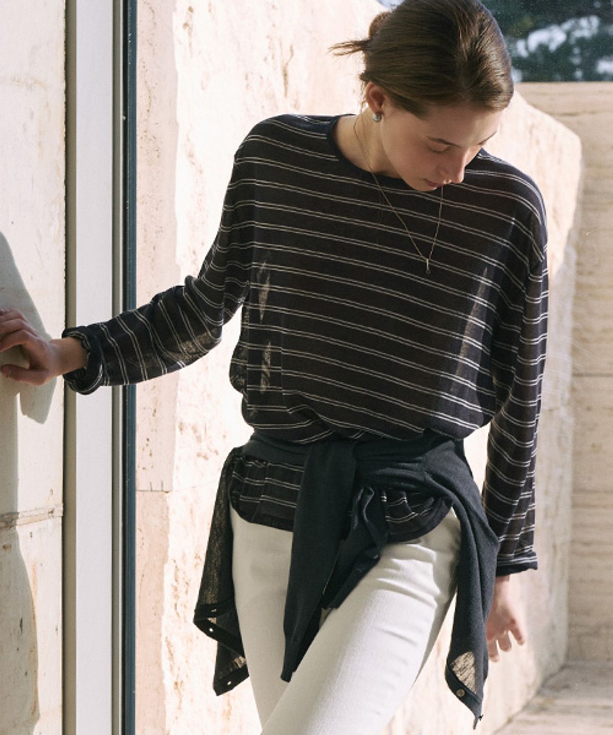안젤로비안코(ANGELO BIANCO) Airy Stripe Sheer Knit