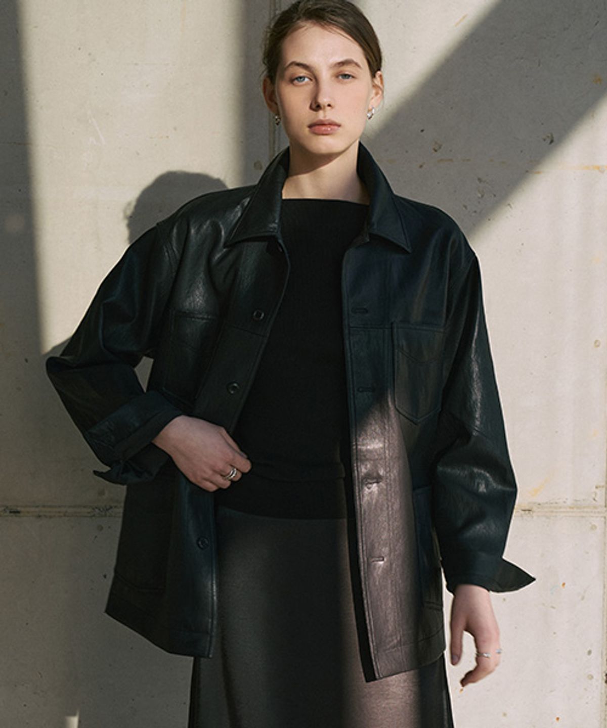 안젤로비안코(ANGELO BIANCO) Noir Leather Single Jacket