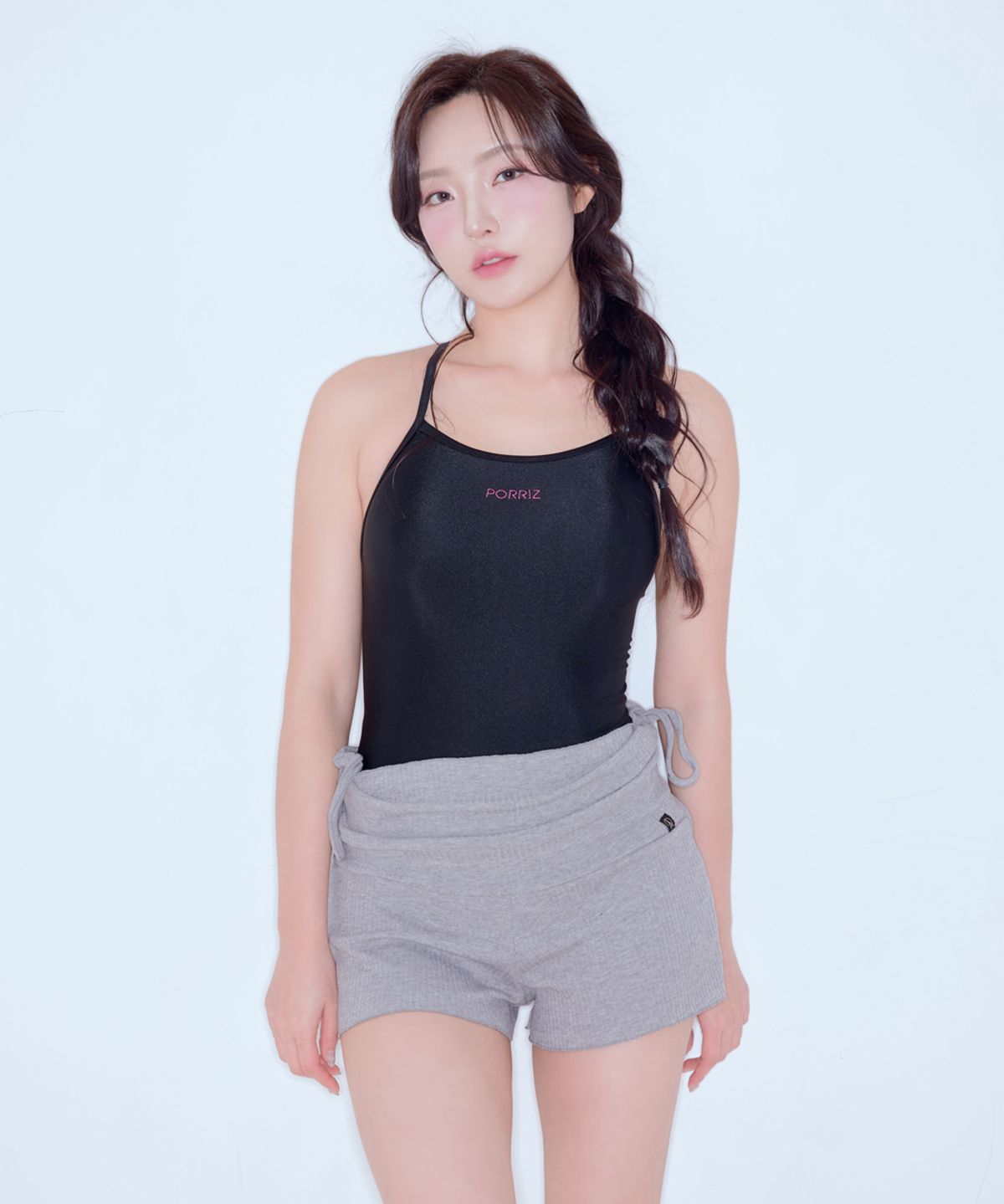 포리즈(PORRIZ) [데이지 웜업 팬츠_멜란지] 멀티스트랩 골지 커버업 쇼츠