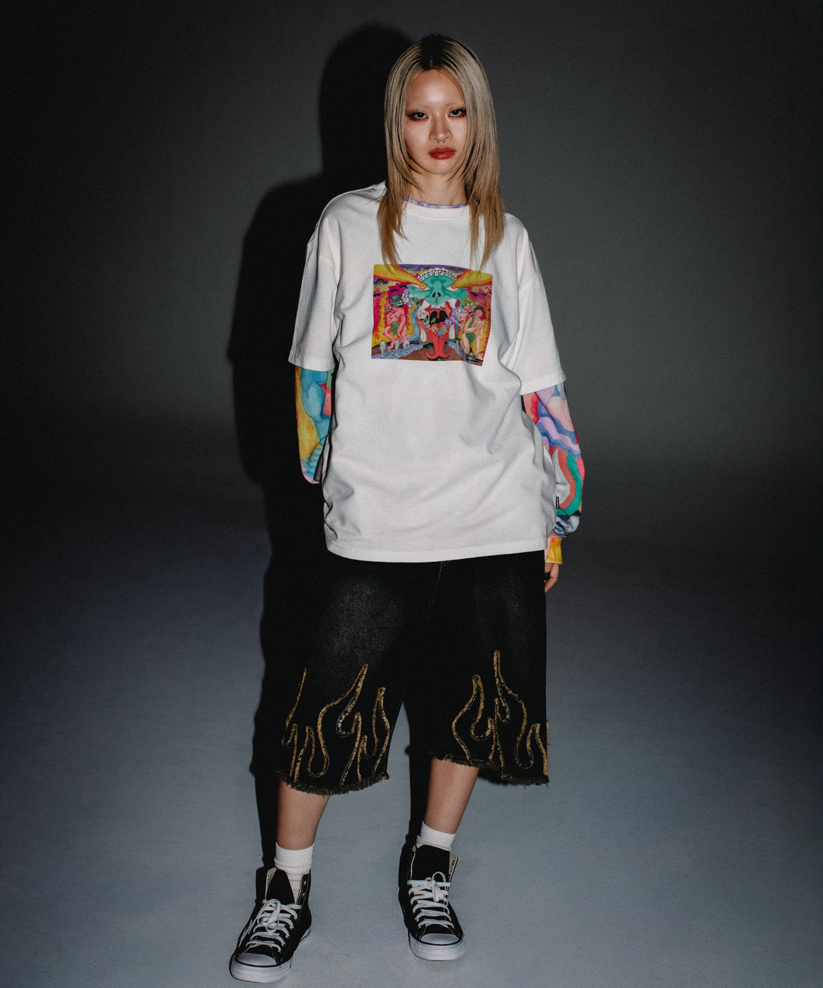 위캔더스(WKNDRS) FLAME DENIM SHORTS (S.BLACK)