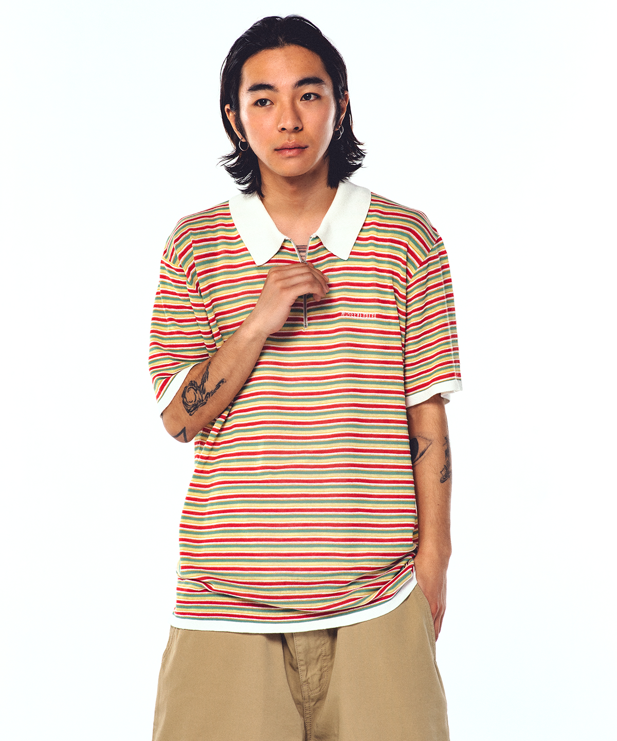 위캔더스(WKNDRS) AP STRIPED HALF-ZIP POLO (YELLOW)