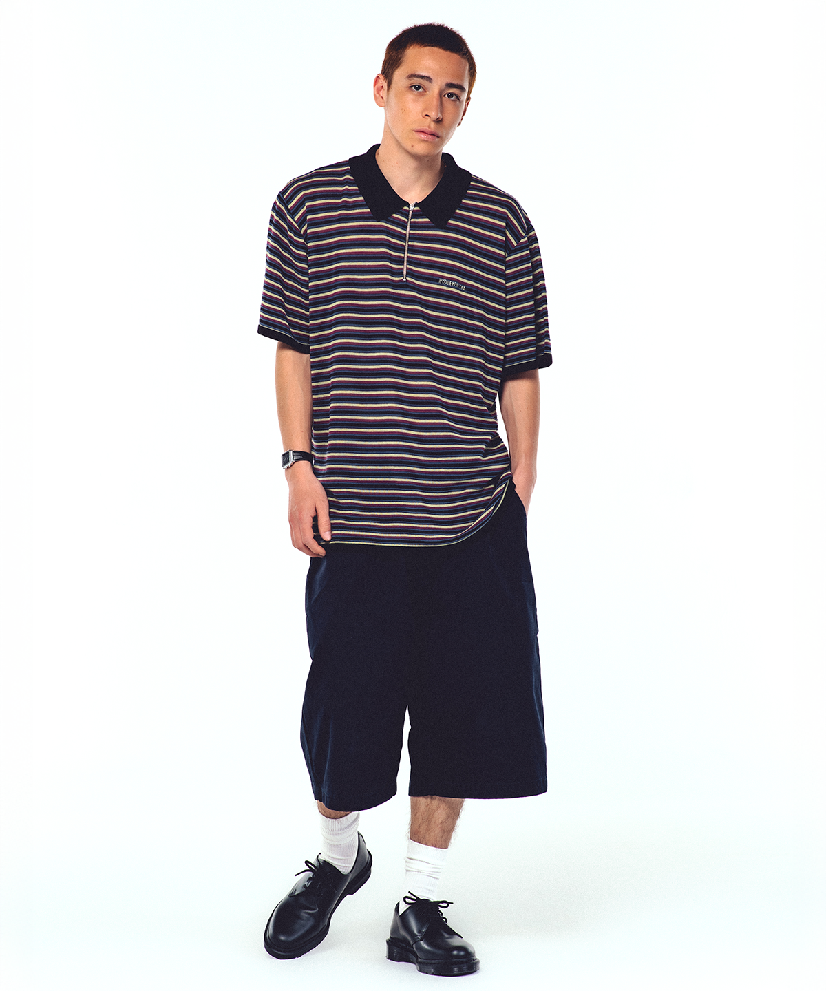 위캔더스(WKNDRS) AP STRIPED HALF-ZIP POLO (BLACK)