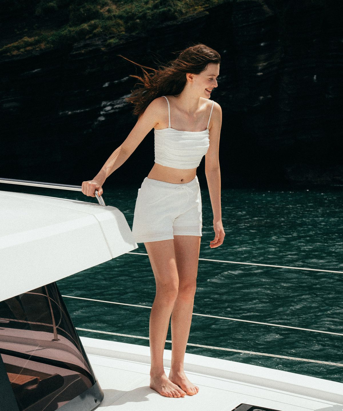 라메레이(LAMEREI) White Punching Short Leggings Swim Pants[LMBESW244]-White