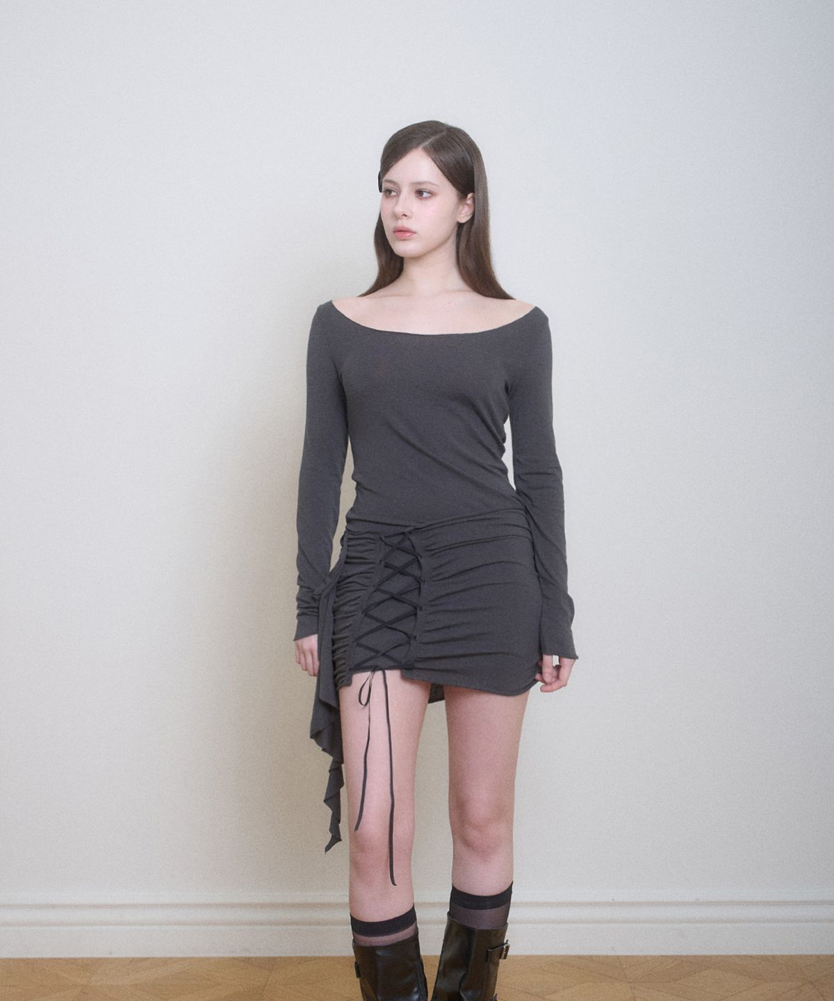 벨리아르(BELLIALEU) VERA CORSET DRESS DARK GRAY
