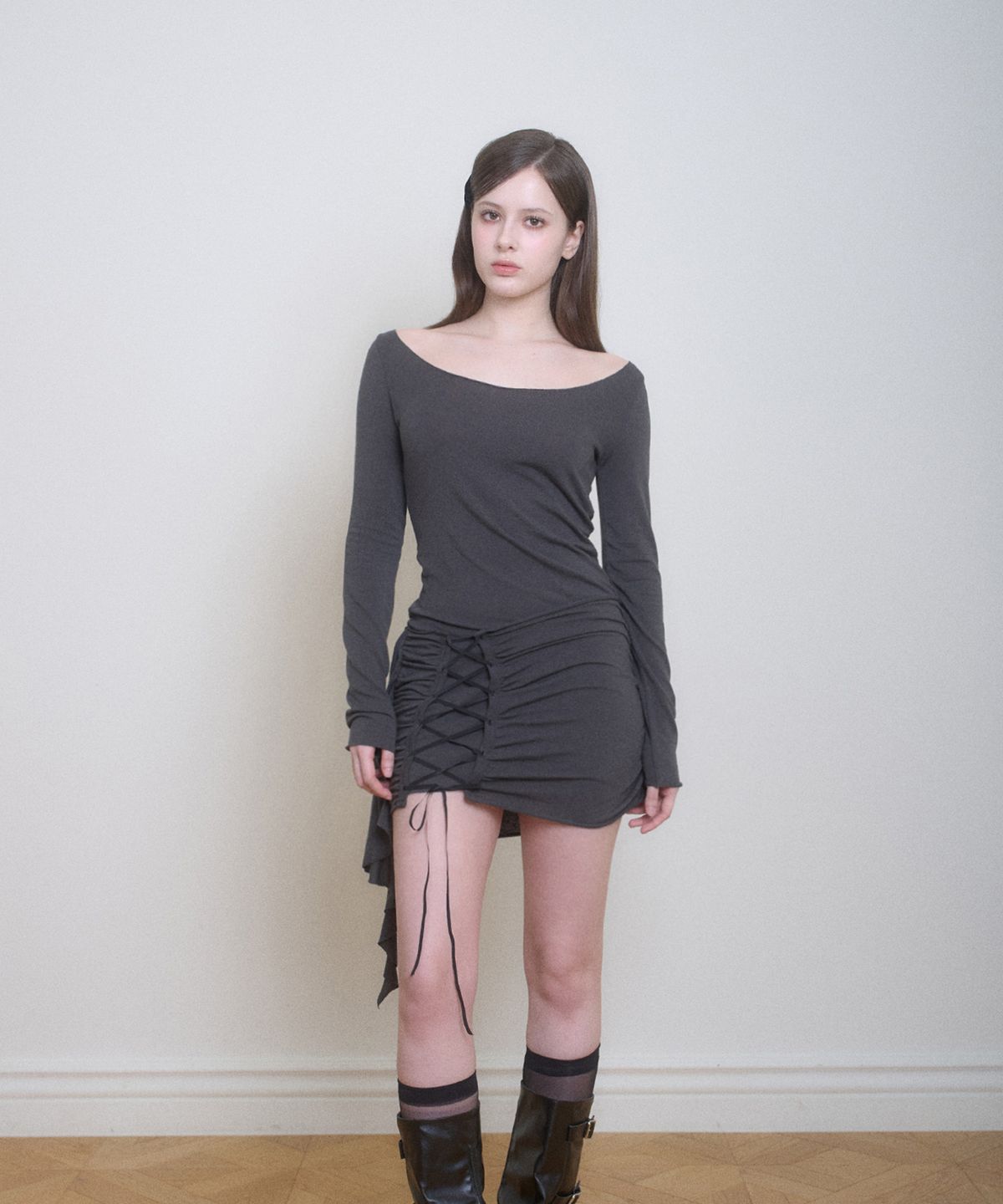 벨리아르(BELLIALEU) VERA CORSET DRESS DARK GRAY