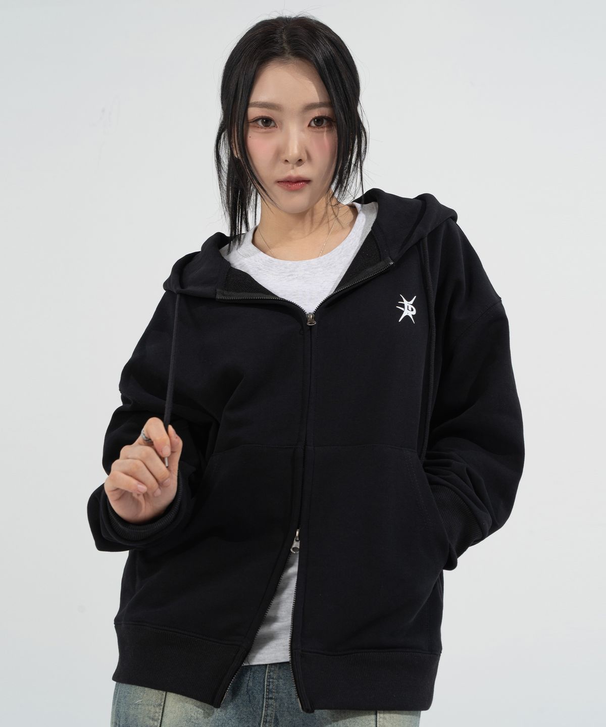 페이즈화이트(PHASEWHITE) [PHASE_2] PH LOGO HOOD ZIP-UP_BLACK / 8802026-HZ04