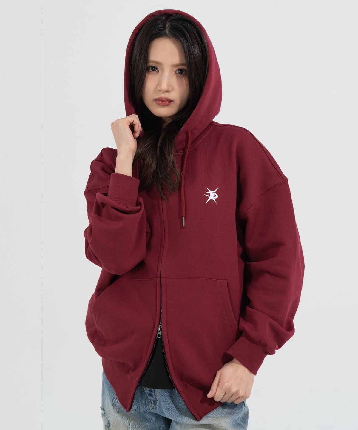 페이즈화이트(PHASEWHITE) [PHASE_2] PH LOGO HOOD ZIP-UP_BURGUNDY / 8802026-HZ04