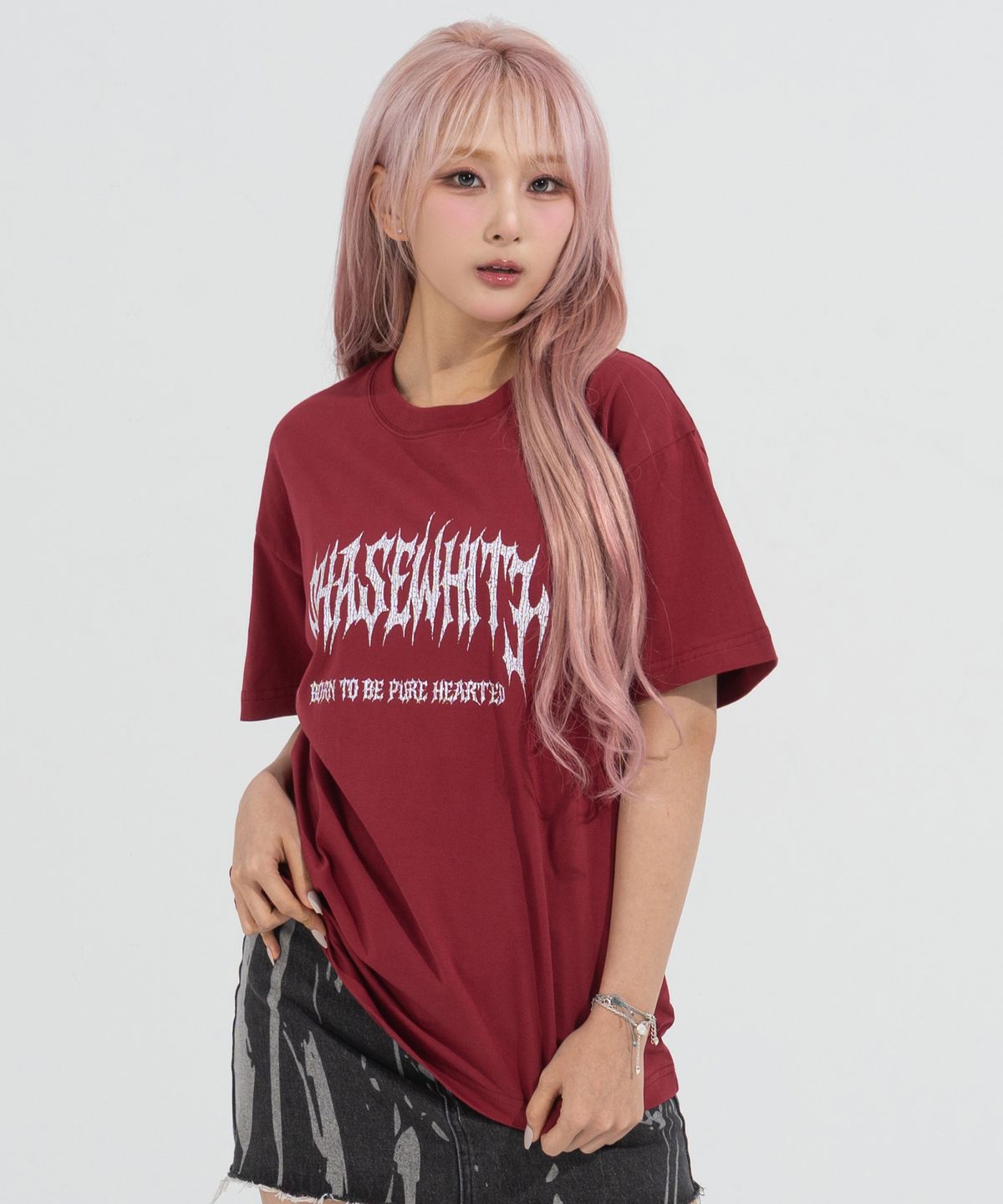 페이즈화이트(PHASEWHITE) [PHASE_2] CRACKLE METAL TEE_BURGUNDY / 8802026-ST11
