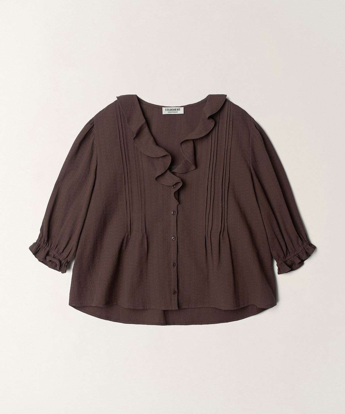 튜드먼트(TTUDEMENT) COTTON RUFFLE BLOUSE_BROWN