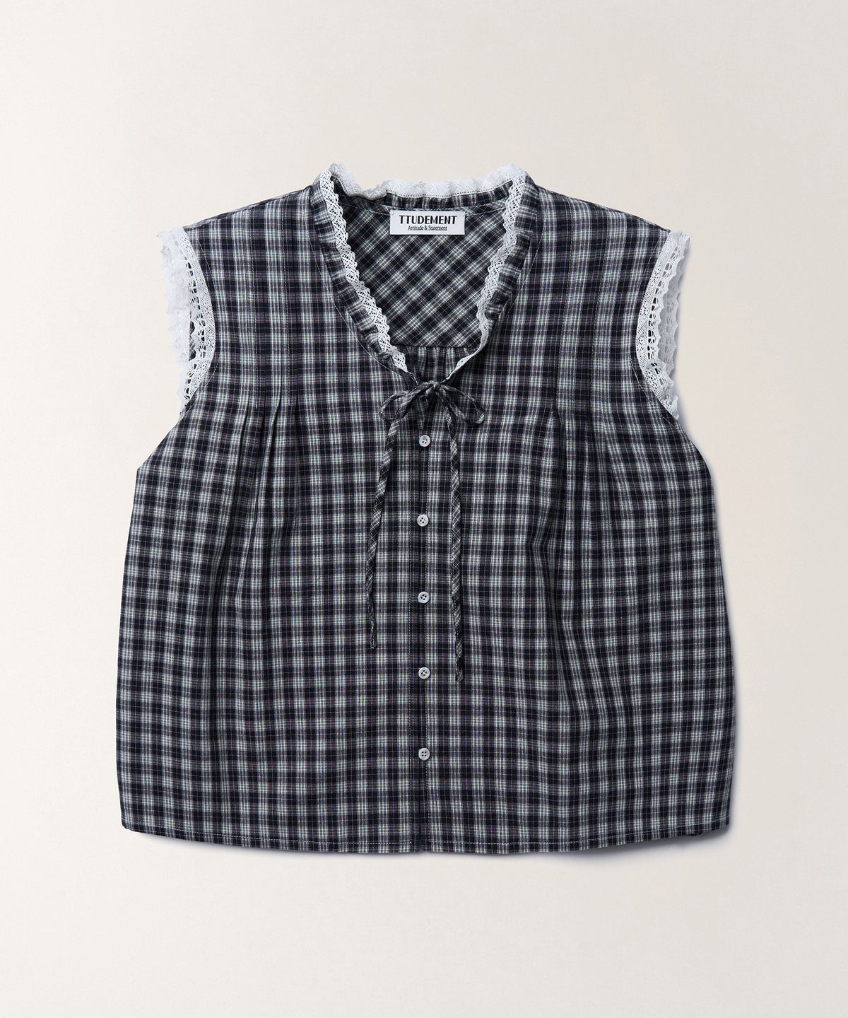 튜드먼트(TTUDEMENT) CHECK SLEEVELESS BLOUSE_BLACK CHECK