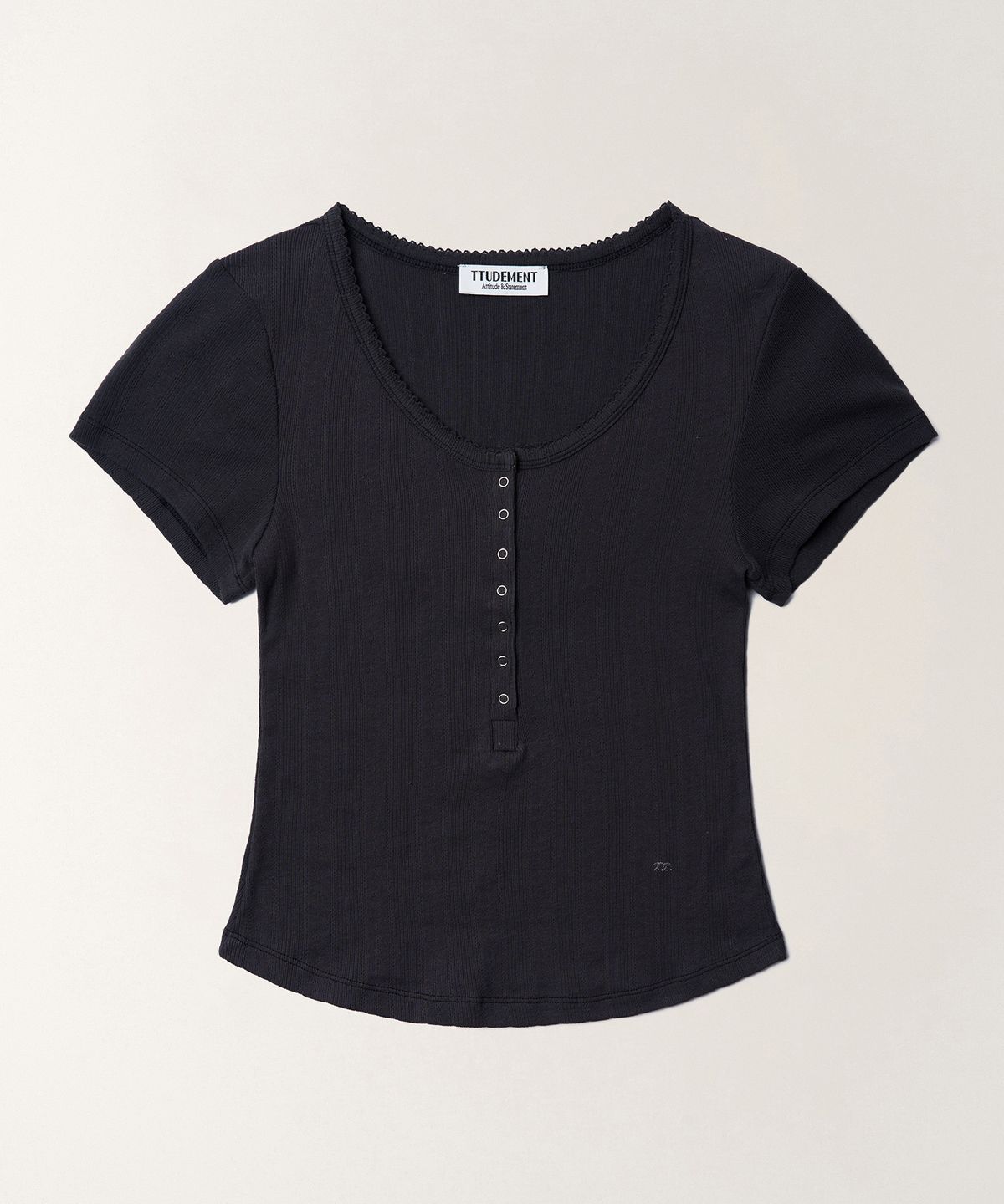 튜드먼트(TTUDEMENT) EYELET HENLEY T-SHIRT_CHARCOAL