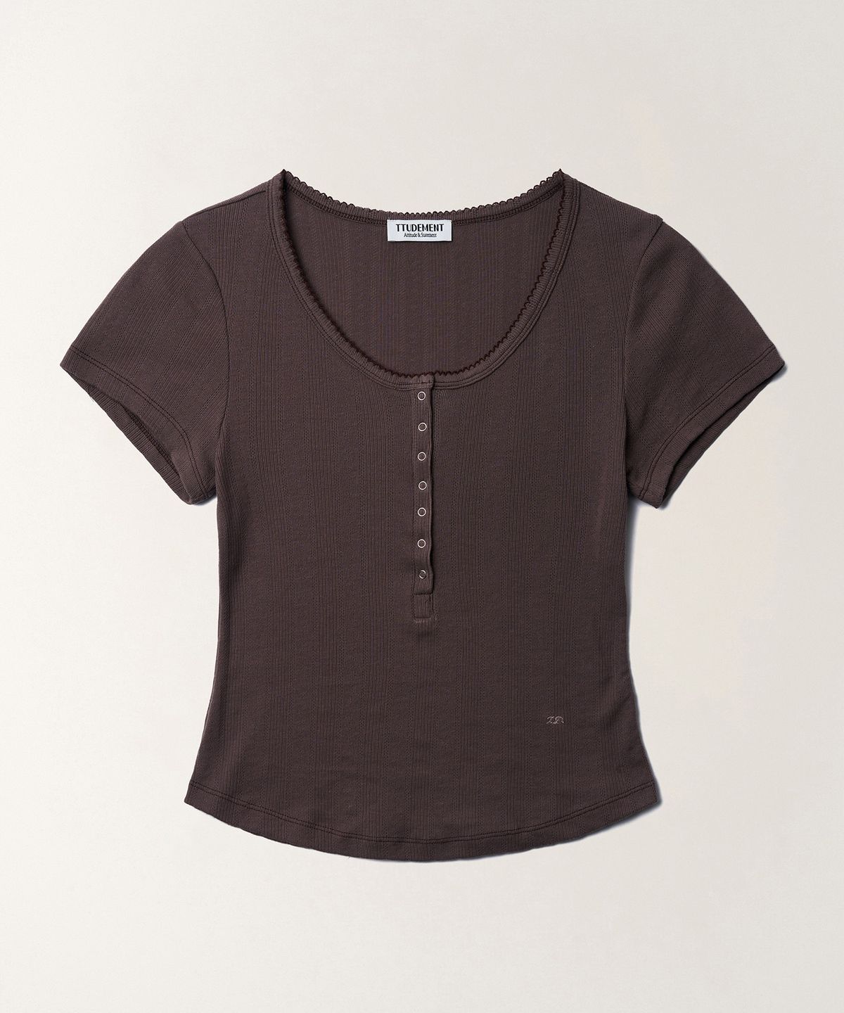 튜드먼트(TTUDEMENT) EYELET HENLEY T-SHIRT_BROWN