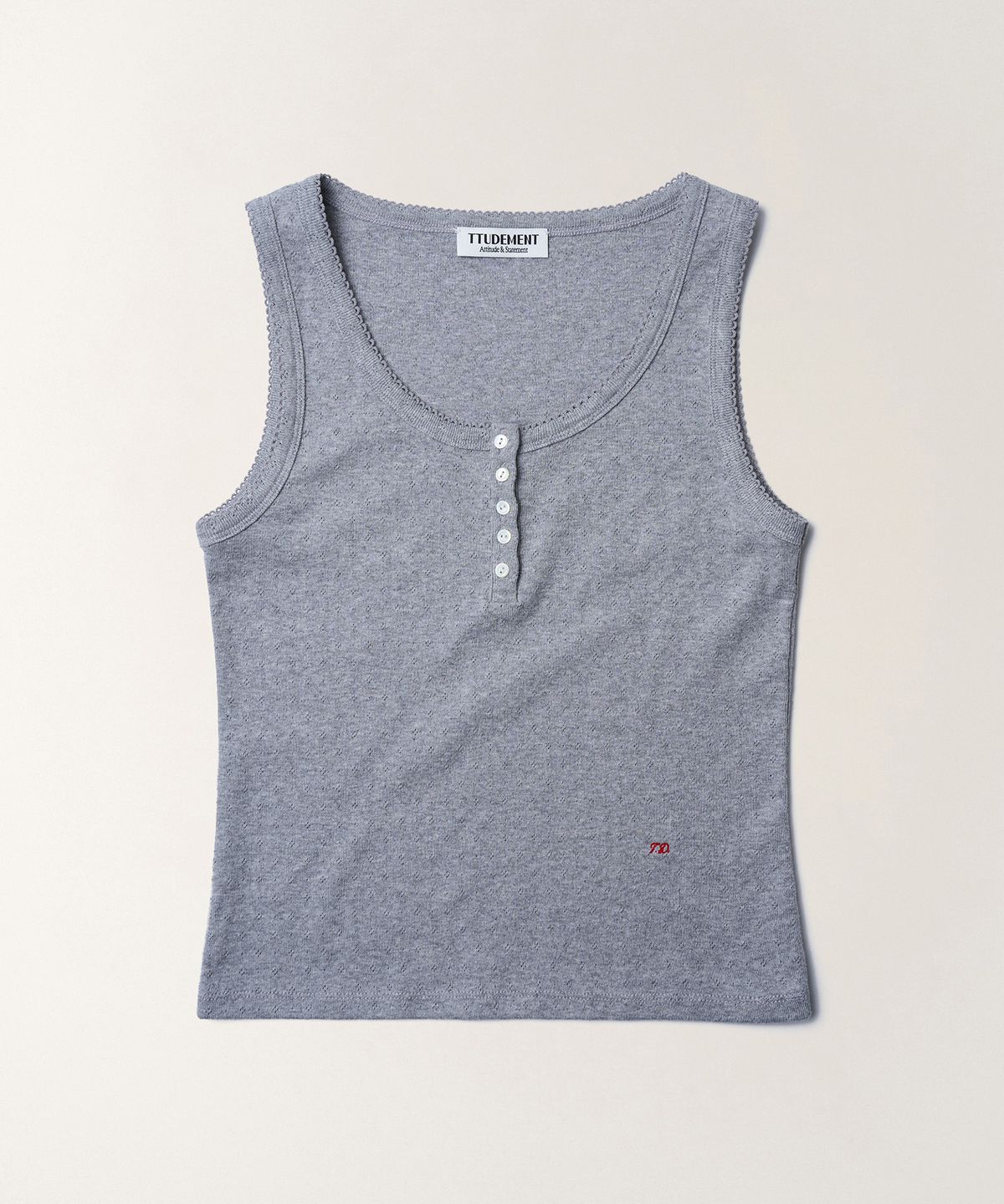 튜드먼트(TTUDEMENT) EYELET HENLEY TANK TOP_MELANGE GREY