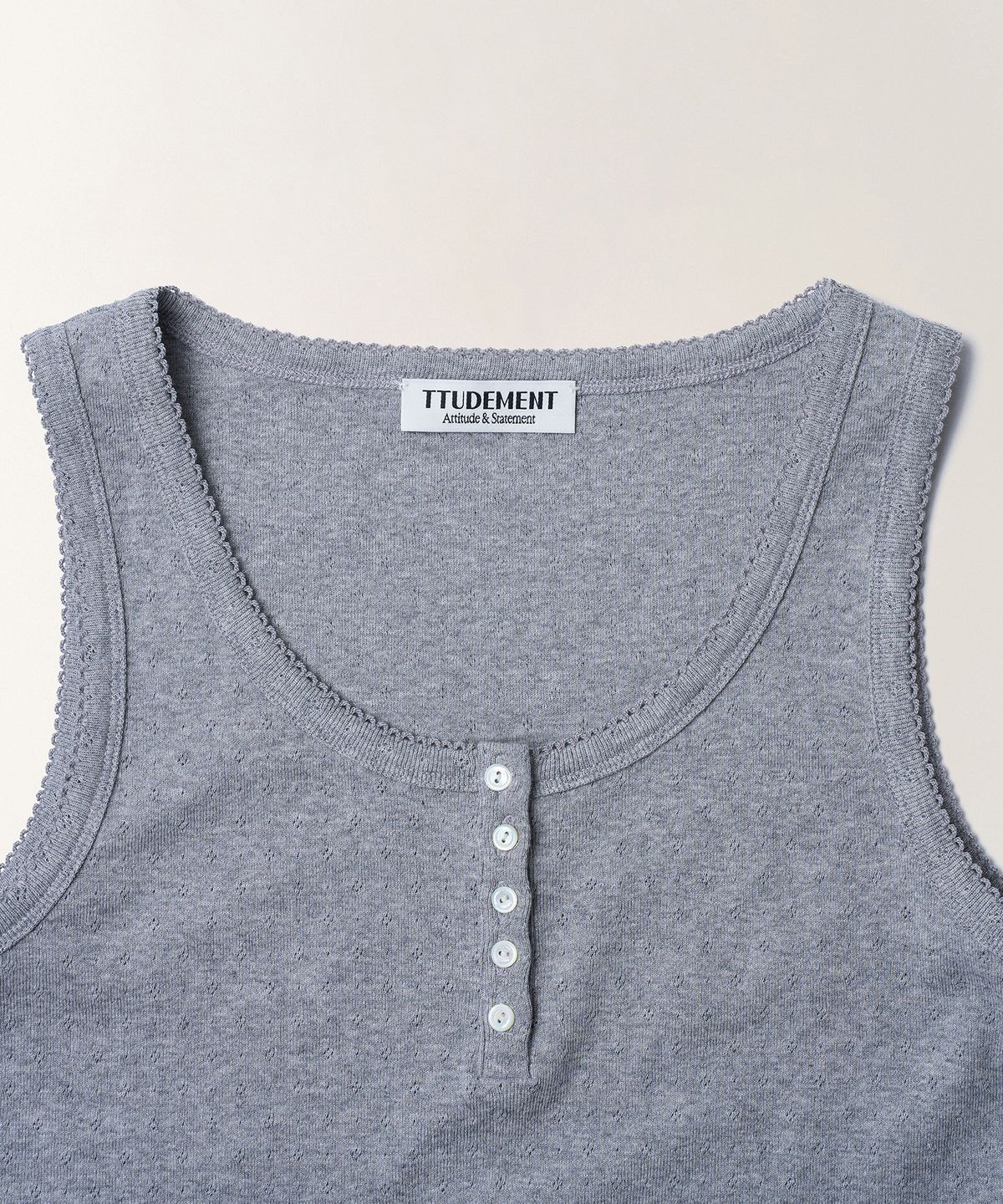 튜드먼트(TTUDEMENT) EYELET HENLEY TANK TOP_MELANGE GREY