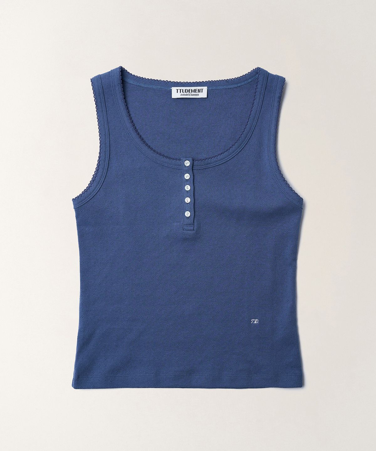 튜드먼트(TTUDEMENT) EYELET HENLEY TANK TOP_MID BLUE