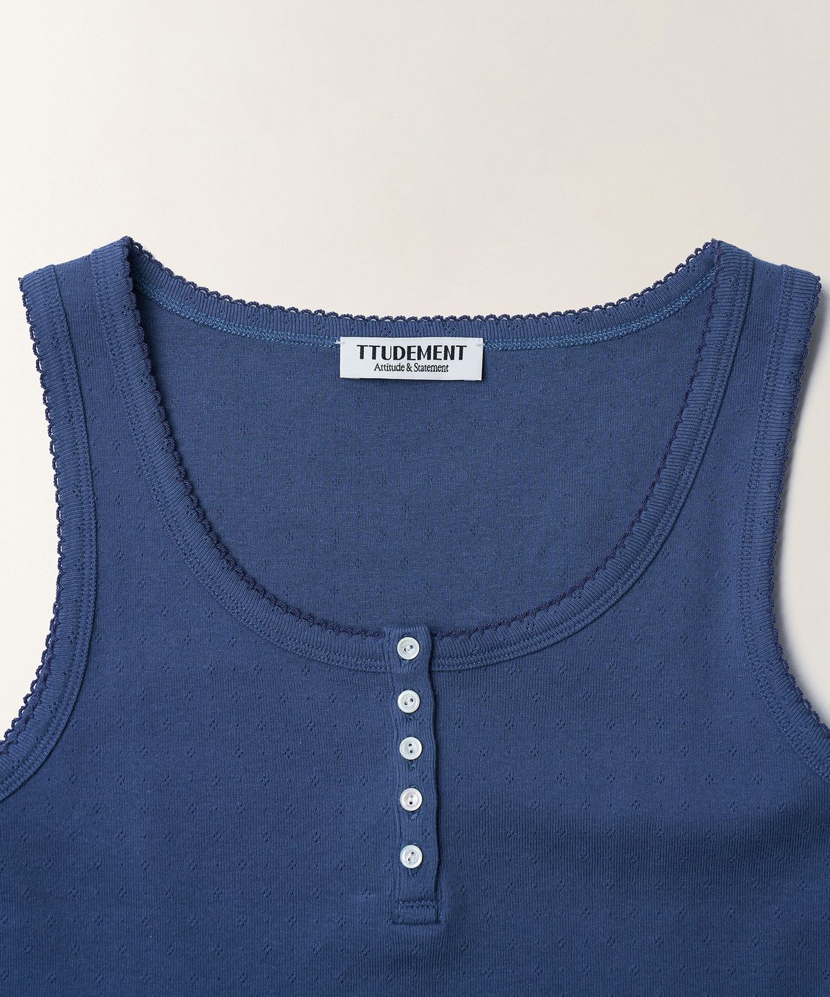 튜드먼트(TTUDEMENT) EYELET HENLEY TANK TOP_MID BLUE