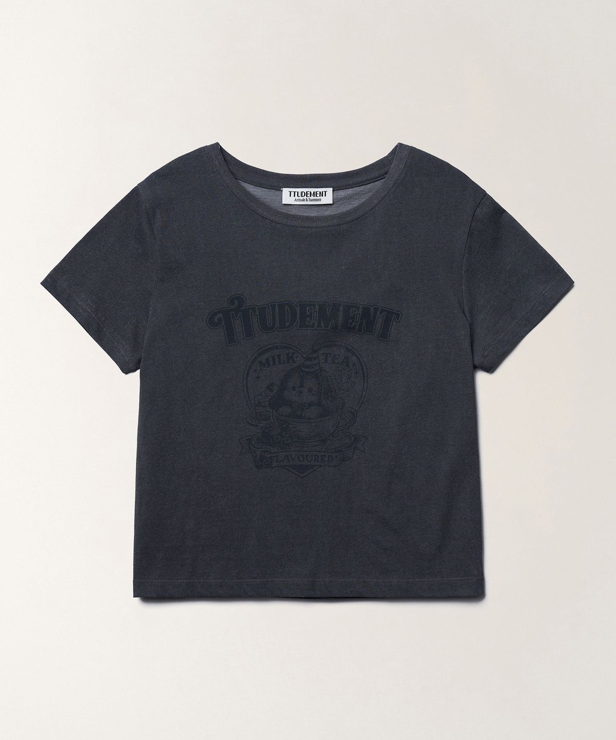 튜드먼트(TTUDEMENT) BUNNY IN A CUP T-SHIRT_CHARCOAL