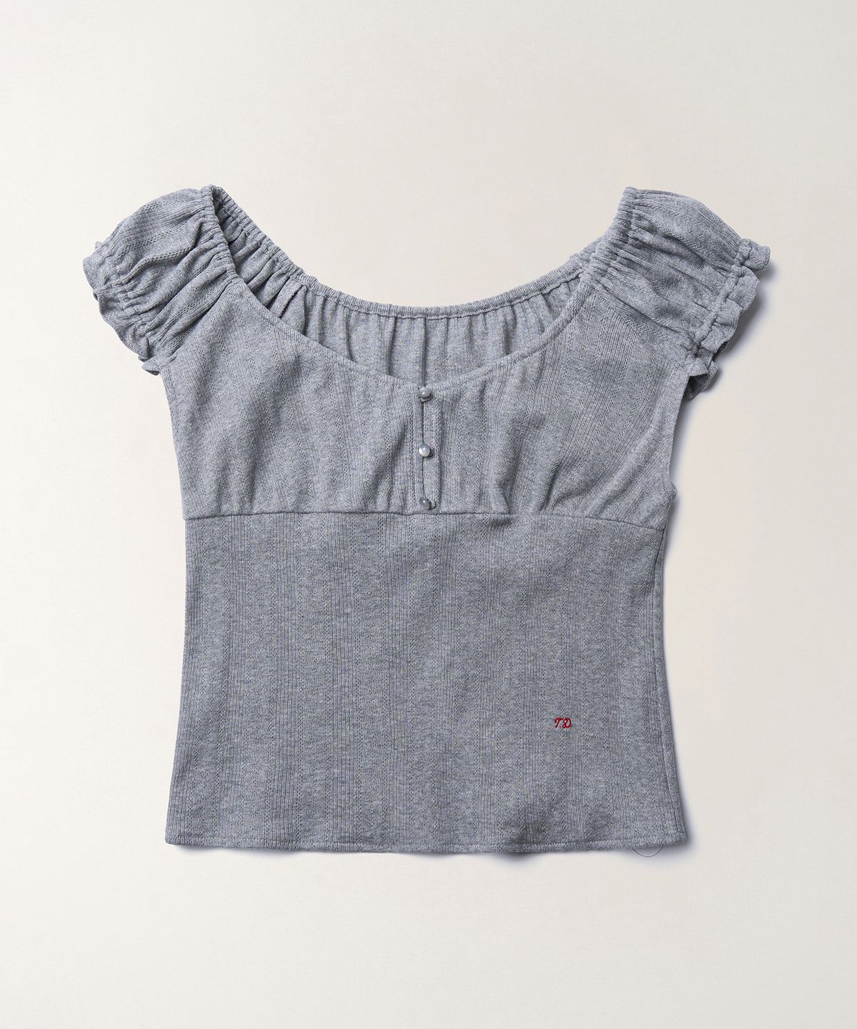 튜드먼트(TTUDEMENT) EYELET OFF-SHOULDER T-SHIRT_MELANGE GREY