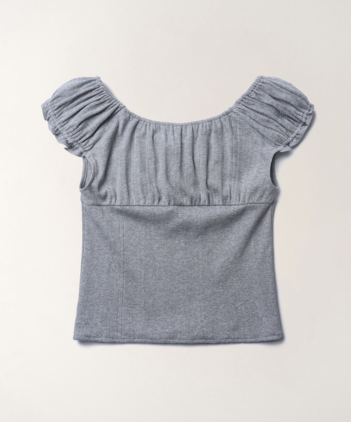 튜드먼트(TTUDEMENT) EYELET OFF-SHOULDER T-SHIRT_MELANGE GREY