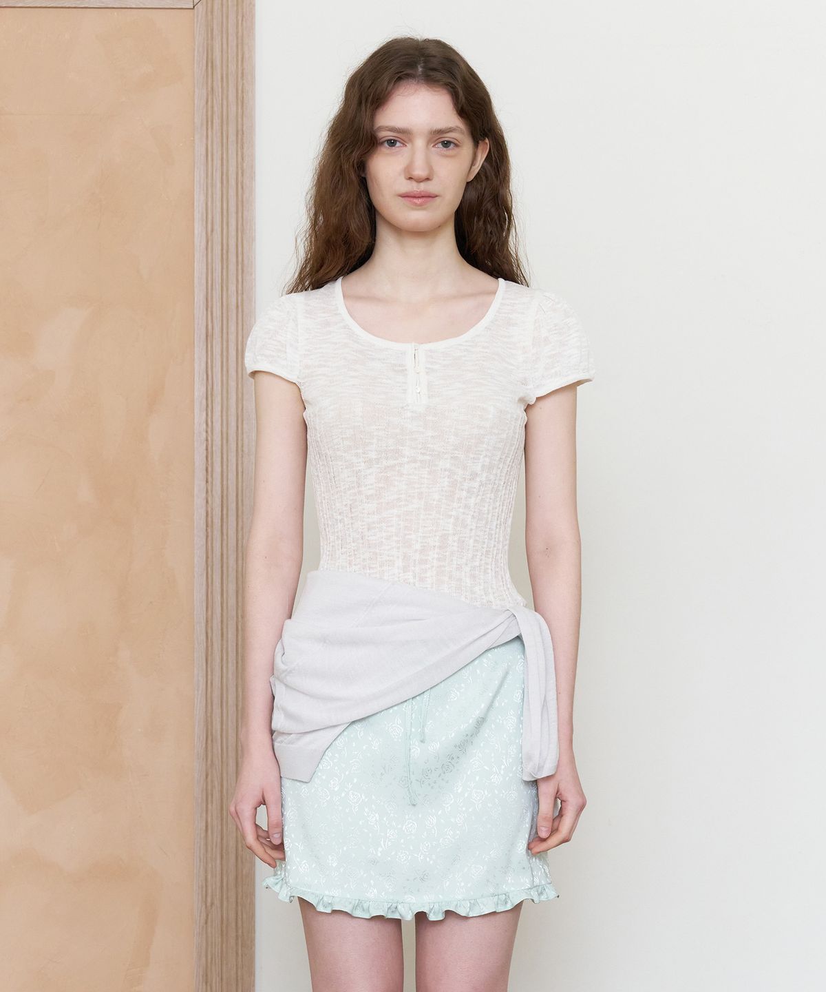 튜드먼트(TTUDEMENT) SATIN FRILLED MINI SKIRT_MINT
