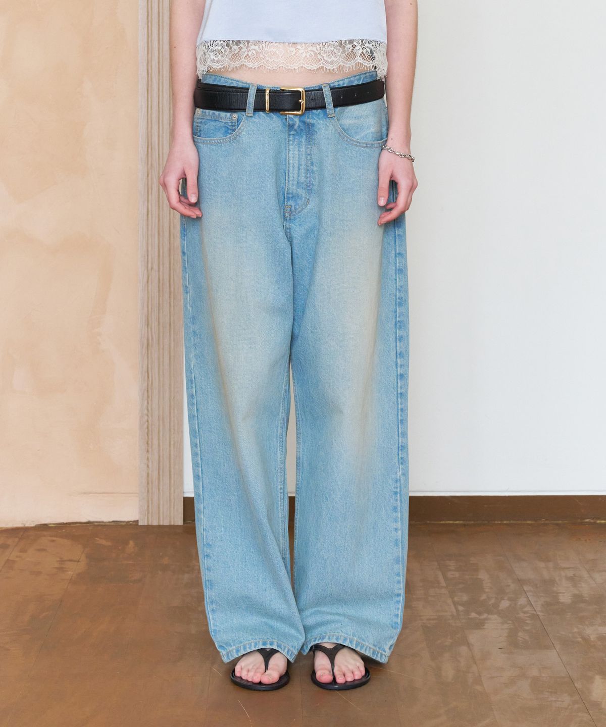 튜드먼트(TTUDEMENT) STRING WIDE DENIM PANTS_LIGHT BLUE