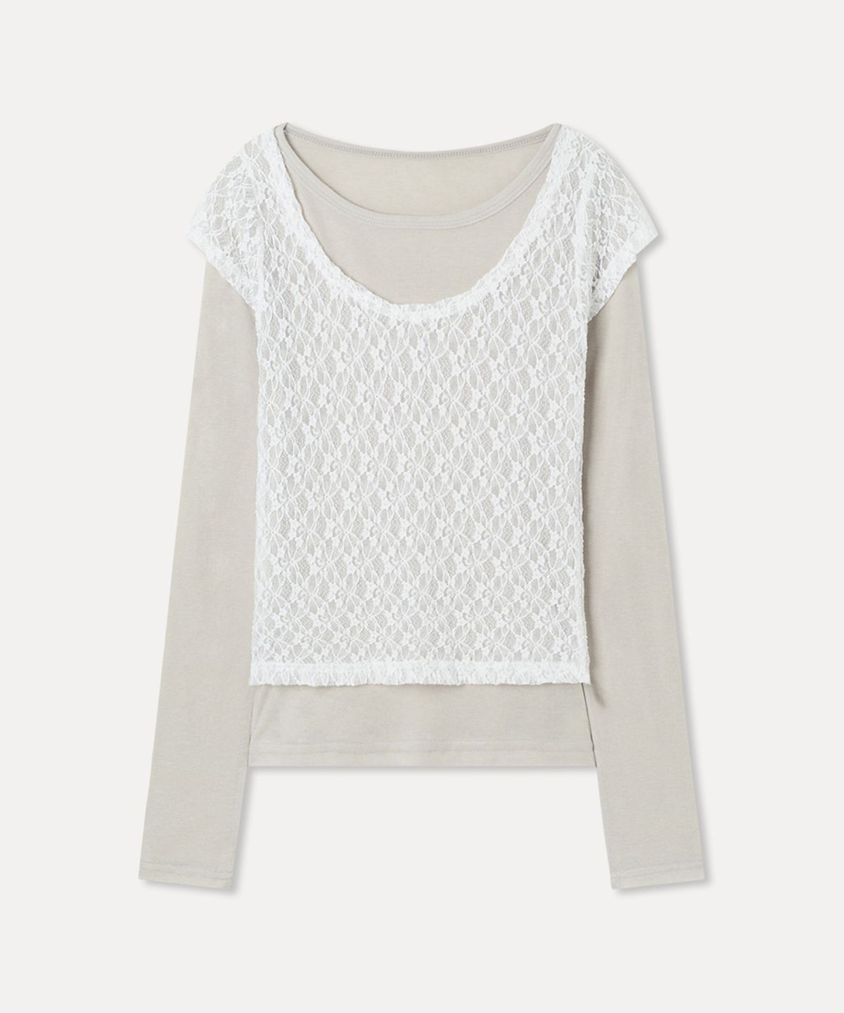미쏘(MIXXO) 레이스 레이어드 긴팔 티셔츠_MIWLWG41MS
