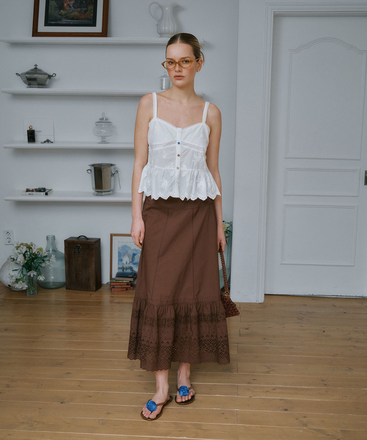 그린버터(GREENBUTTER) Meadow Lace Skirt (Chocolate)
