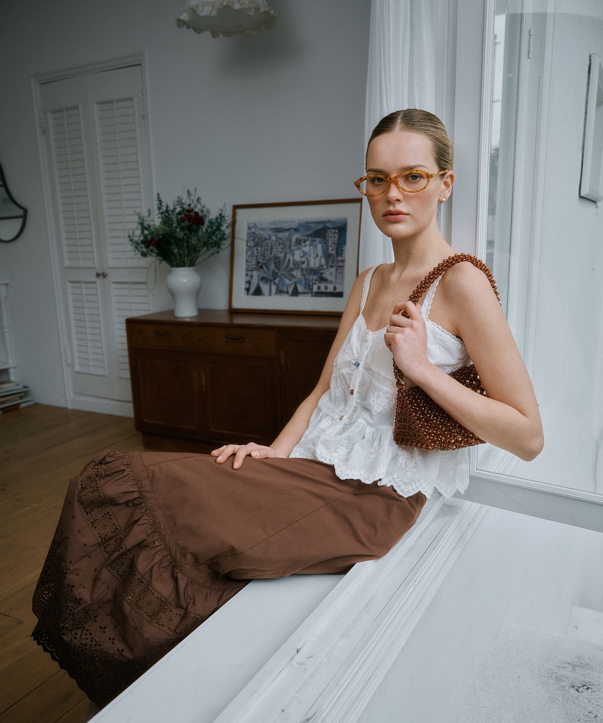 그린버터(GREENBUTTER) Meadow Lace Skirt (Chocolate)