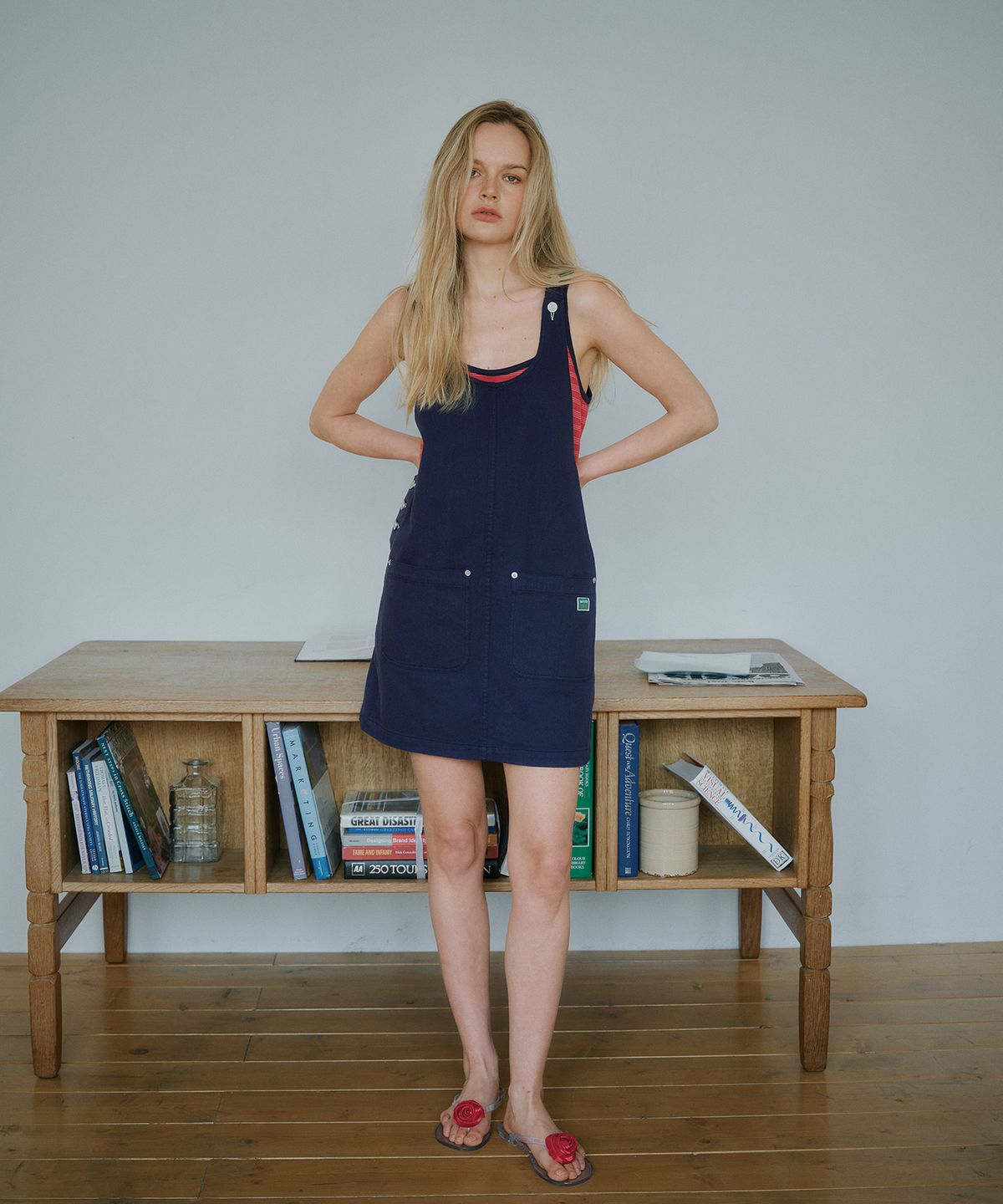 그린버터(GREENBUTTER) Pocket Overall Dress (Navy)