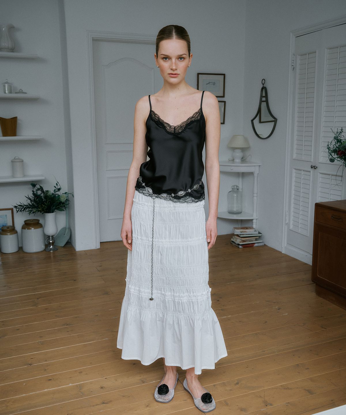 그린버터(GREENBUTTER) Shirring Long Skirt (Ivory)