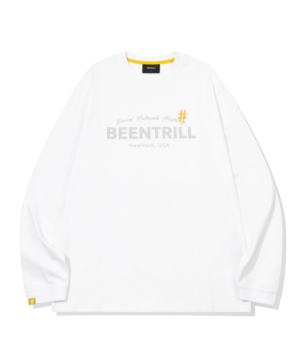 빈트릴(BEENTRILL) 우먼스 에센셜 로고 컴포트 핏 롱슬리브(화이트)