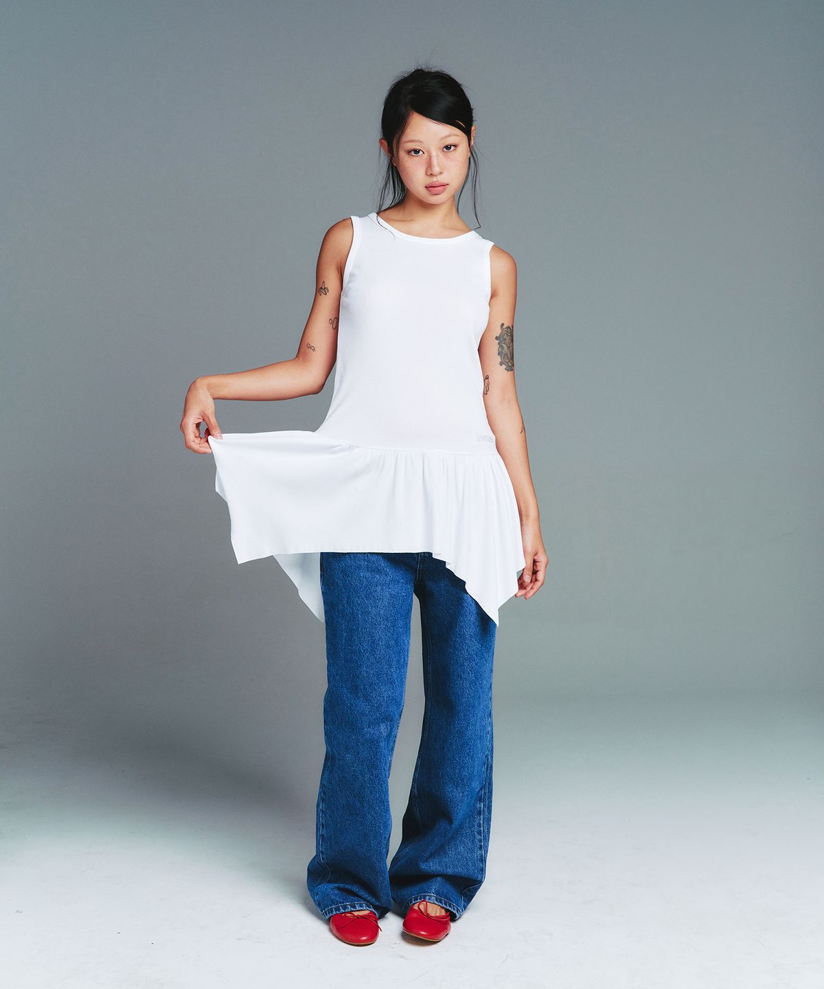 아메스 월드와이드(AMES-WORLDWIDE) CLASSIC SHIRRING SLEEVELESS DRESS WHITE