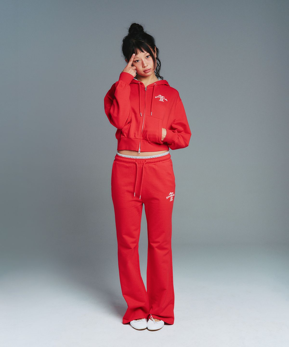아메스 월드와이드(AMES-WORLDWIDE) CLASSIC SLIM BOOT CUT SWEAT PANTS RED