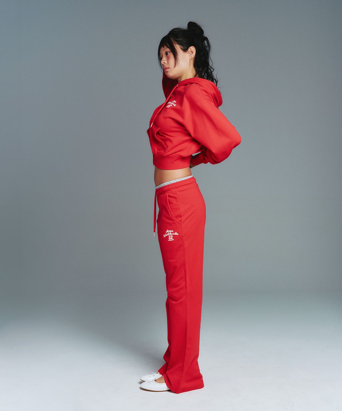 아메스 월드와이드(AMES-WORLDWIDE) CLASSIC SLIM BOOT CUT SWEAT PANTS RED