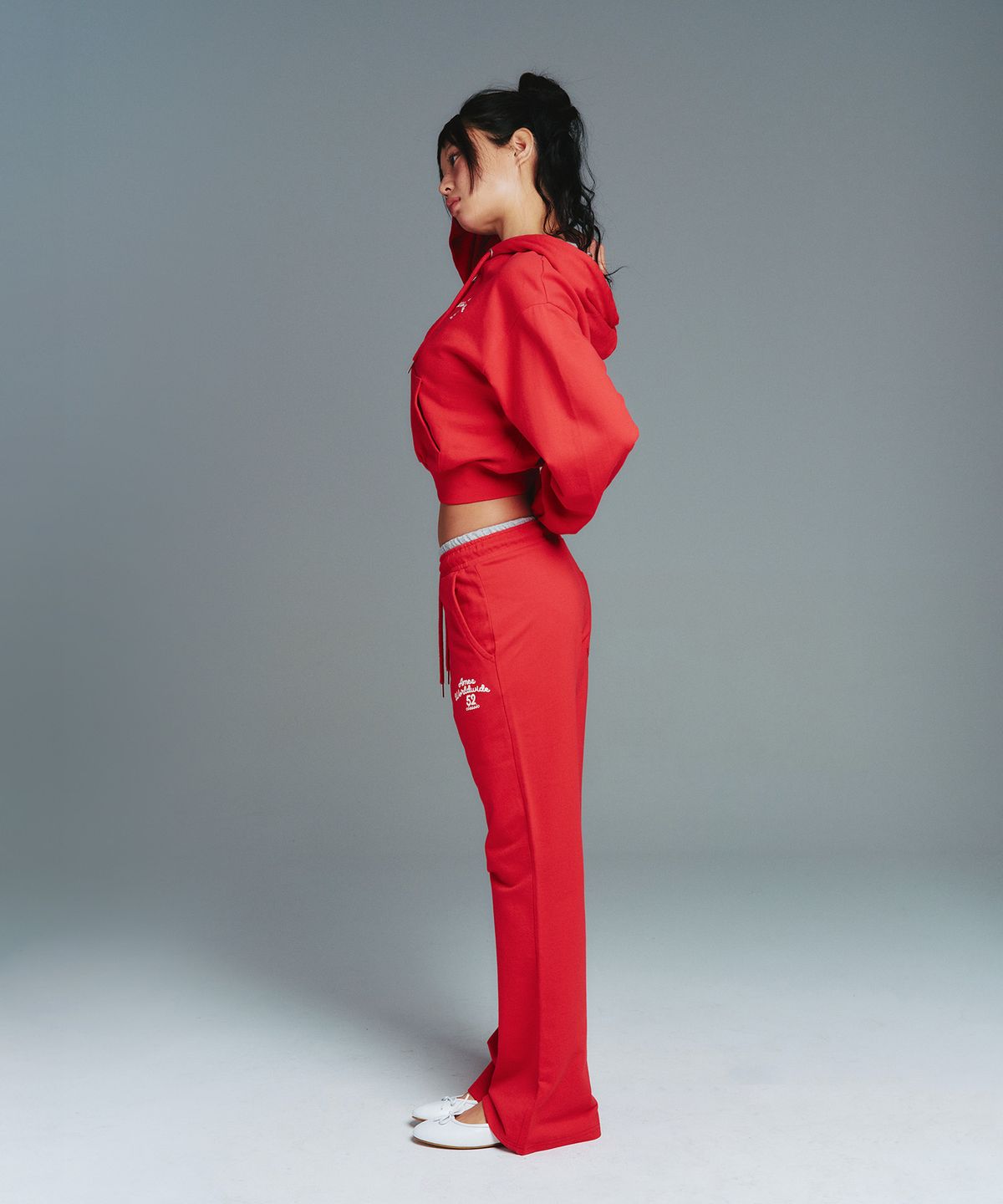아메스 월드와이드(AMES-WORLDWIDE) CLASSIC SLIM BOOT CUT SWEAT PANTS RED