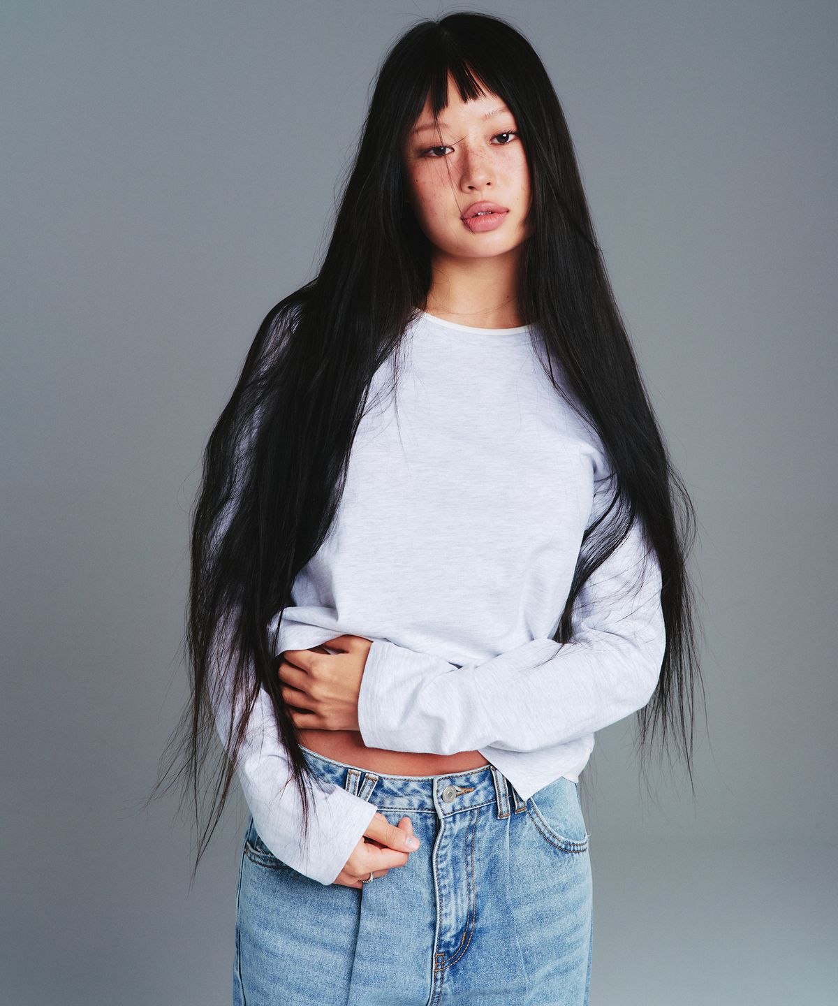 아메스 월드와이드(AMES-WORLDWIDE) CLASSIC UNBALANCE LAYERED LS TEE LIGHT GREY