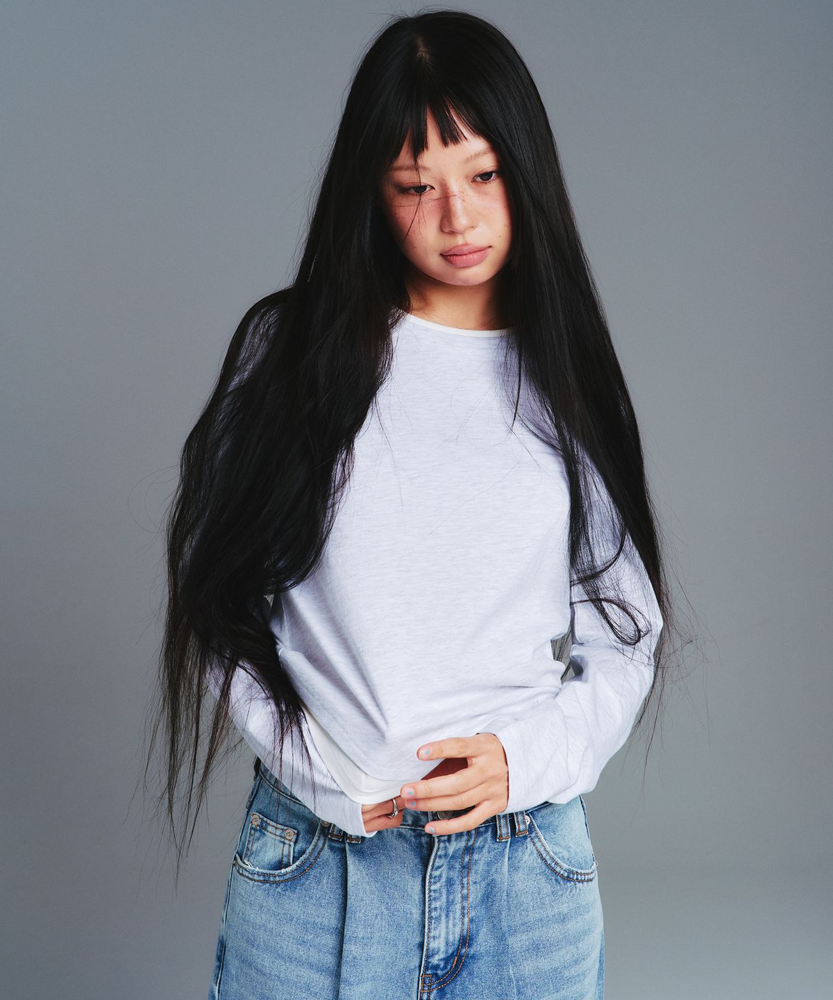아메스 월드와이드(AMES-WORLDWIDE) CLASSIC UNBALANCE LAYERED LS TEE LIGHT GREY
