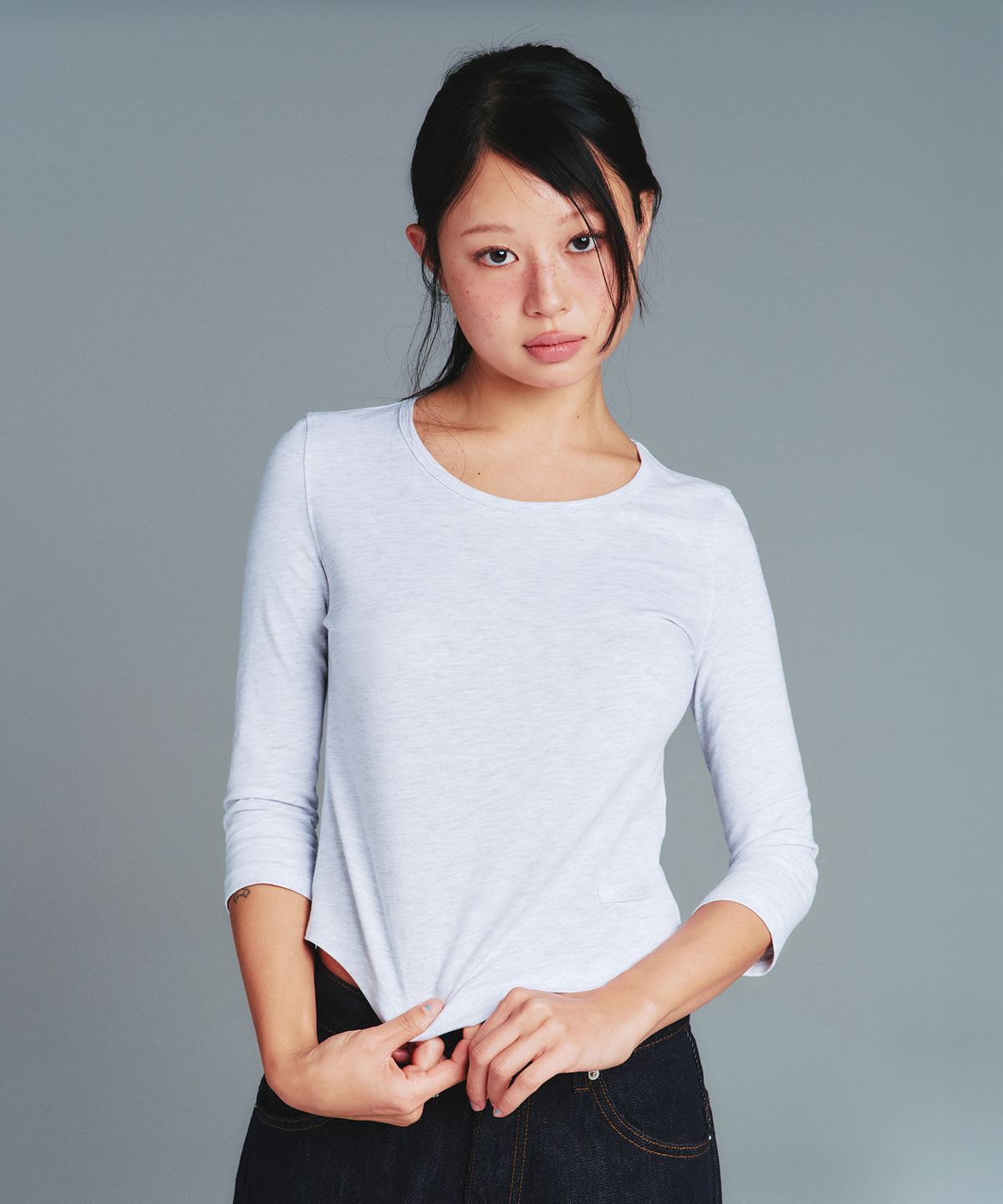 아메스 월드와이드(AMES-WORLDWIDE) CLASSIC 3/4 SLEEVE ROUND TEE LIGHT GREY