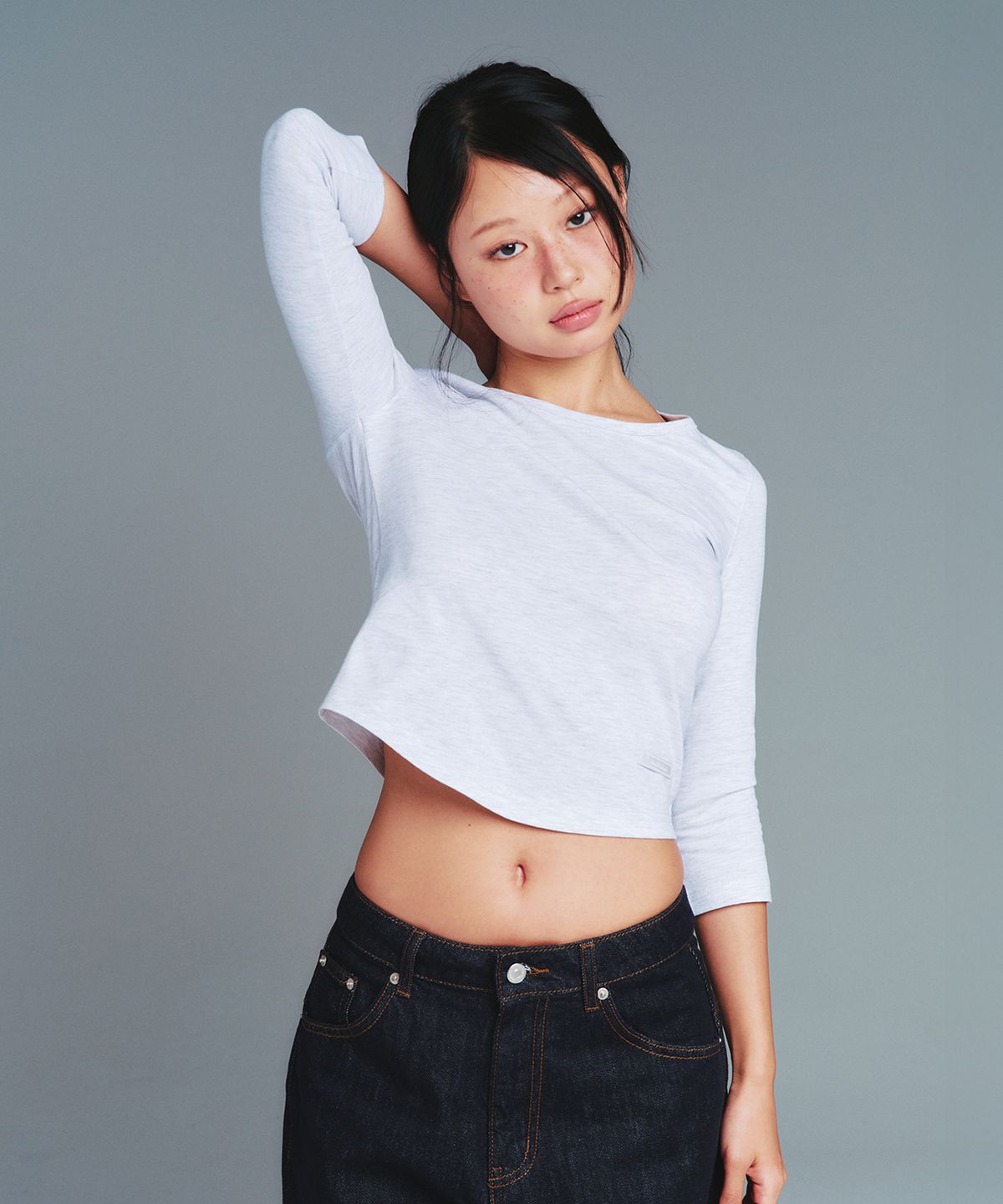 아메스 월드와이드(AMES-WORLDWIDE) CLASSIC 3/4 SLEEVE ROUND TEE LIGHT GREY