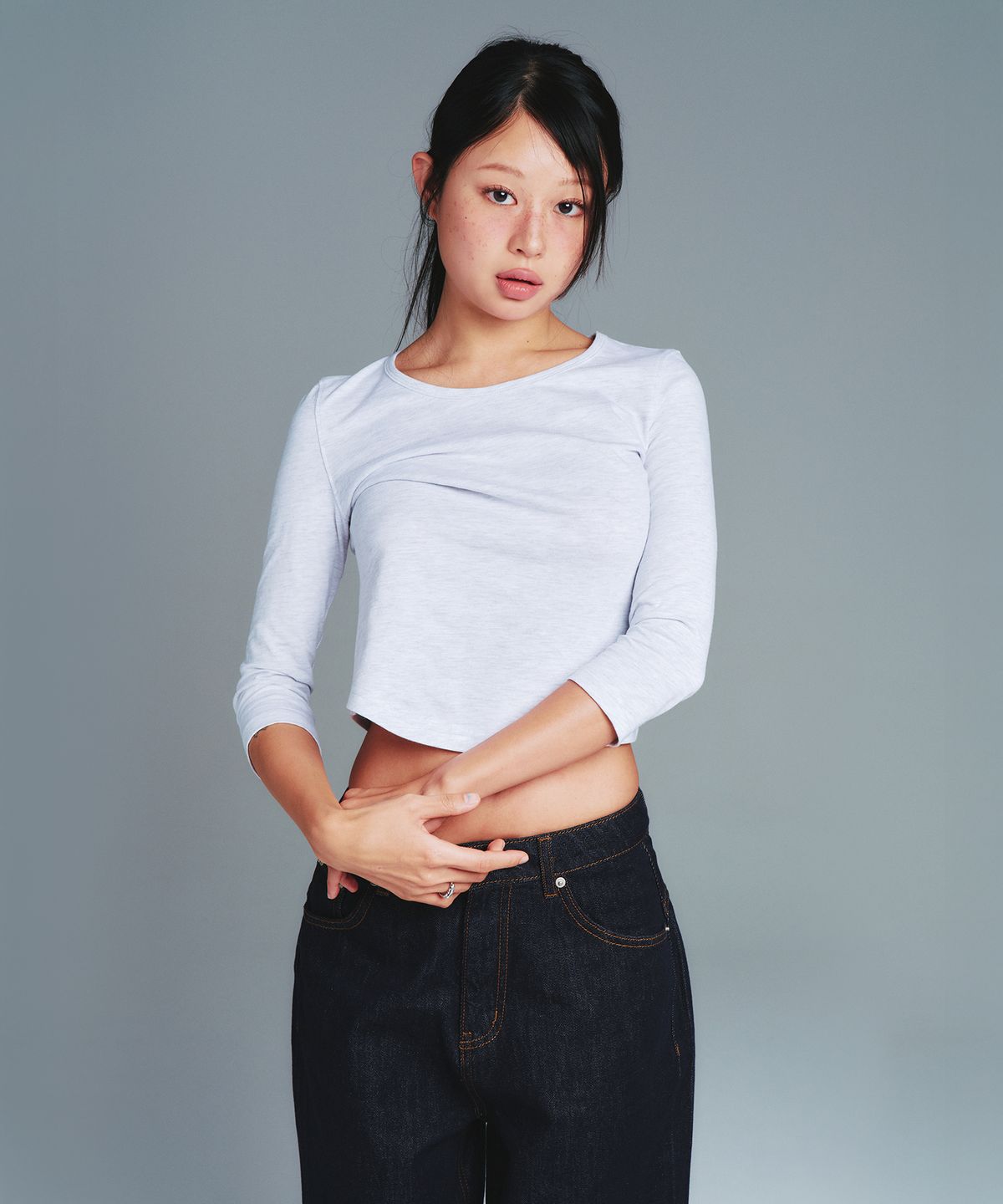 아메스 월드와이드(AMES-WORLDWIDE) CLASSIC 3/4 SLEEVE ROUND TEE LIGHT GREY
