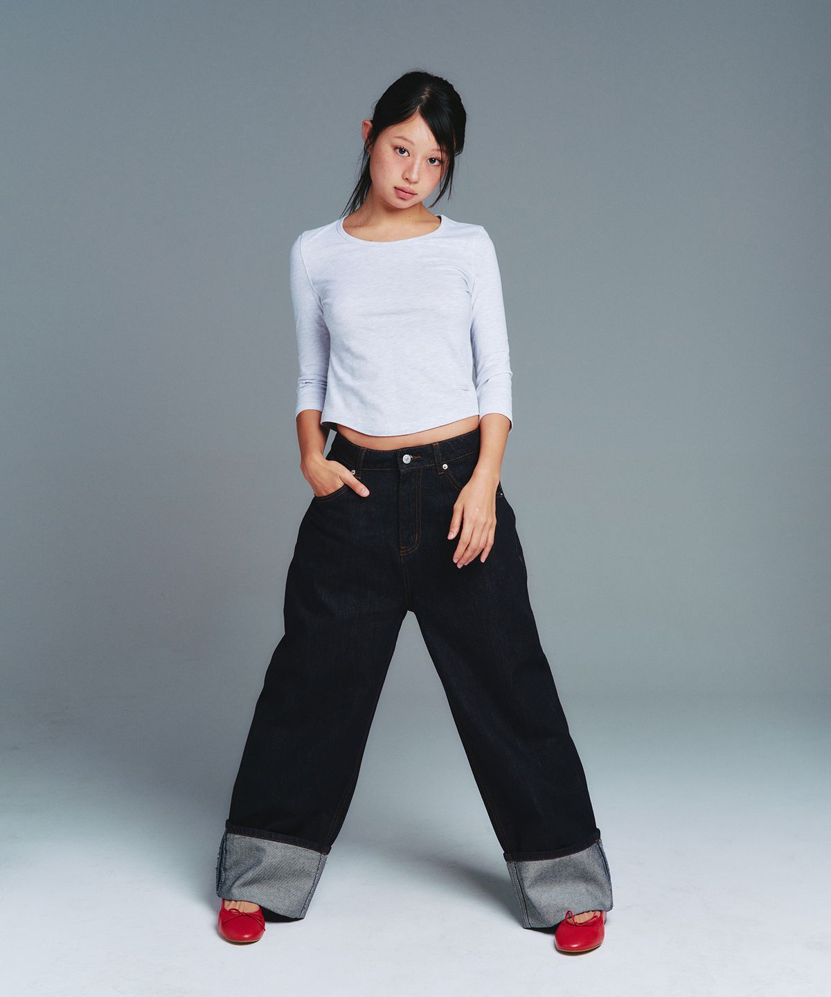 아메스 월드와이드(AMES-WORLDWIDE) CLASSIC 3/4 SLEEVE ROUND TEE LIGHT GREY