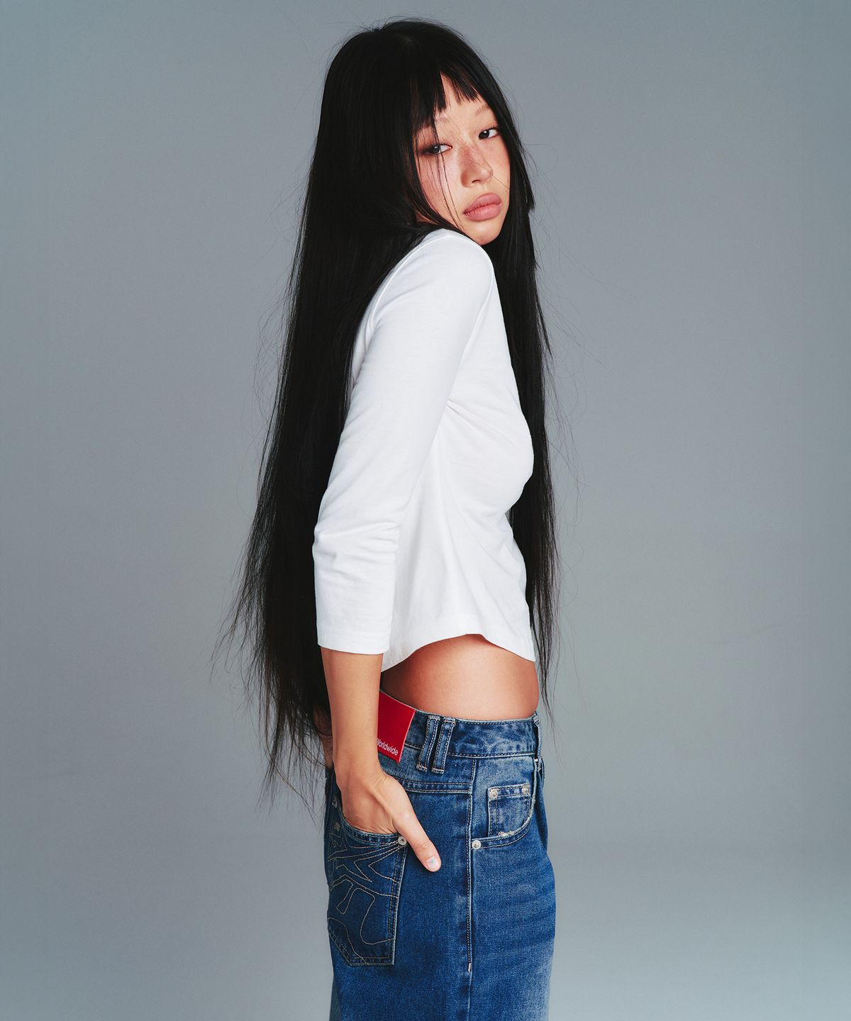 아메스 월드와이드(AMES-WORLDWIDE) CLASSIC 3/4 SLEEVE ROUND TEE WHITE