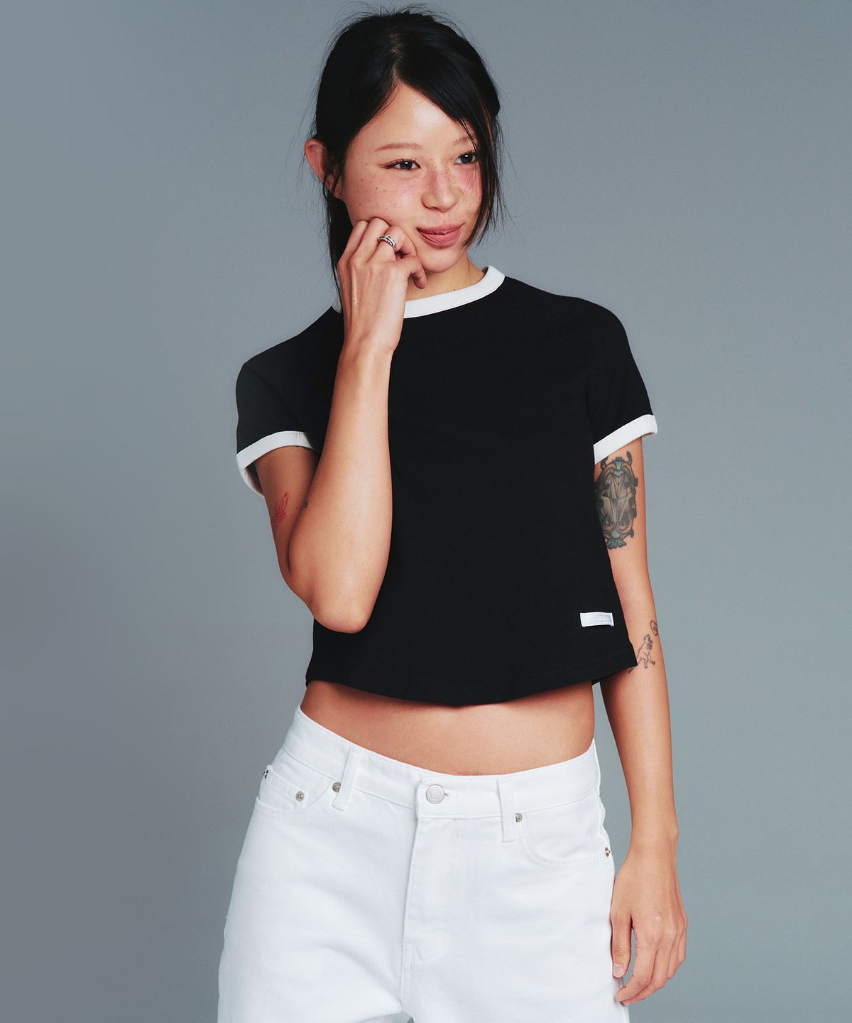 아메스 월드와이드(AMES-WORLDWIDE) CLASSIC ROUND HEM RINGER TEE BLACK