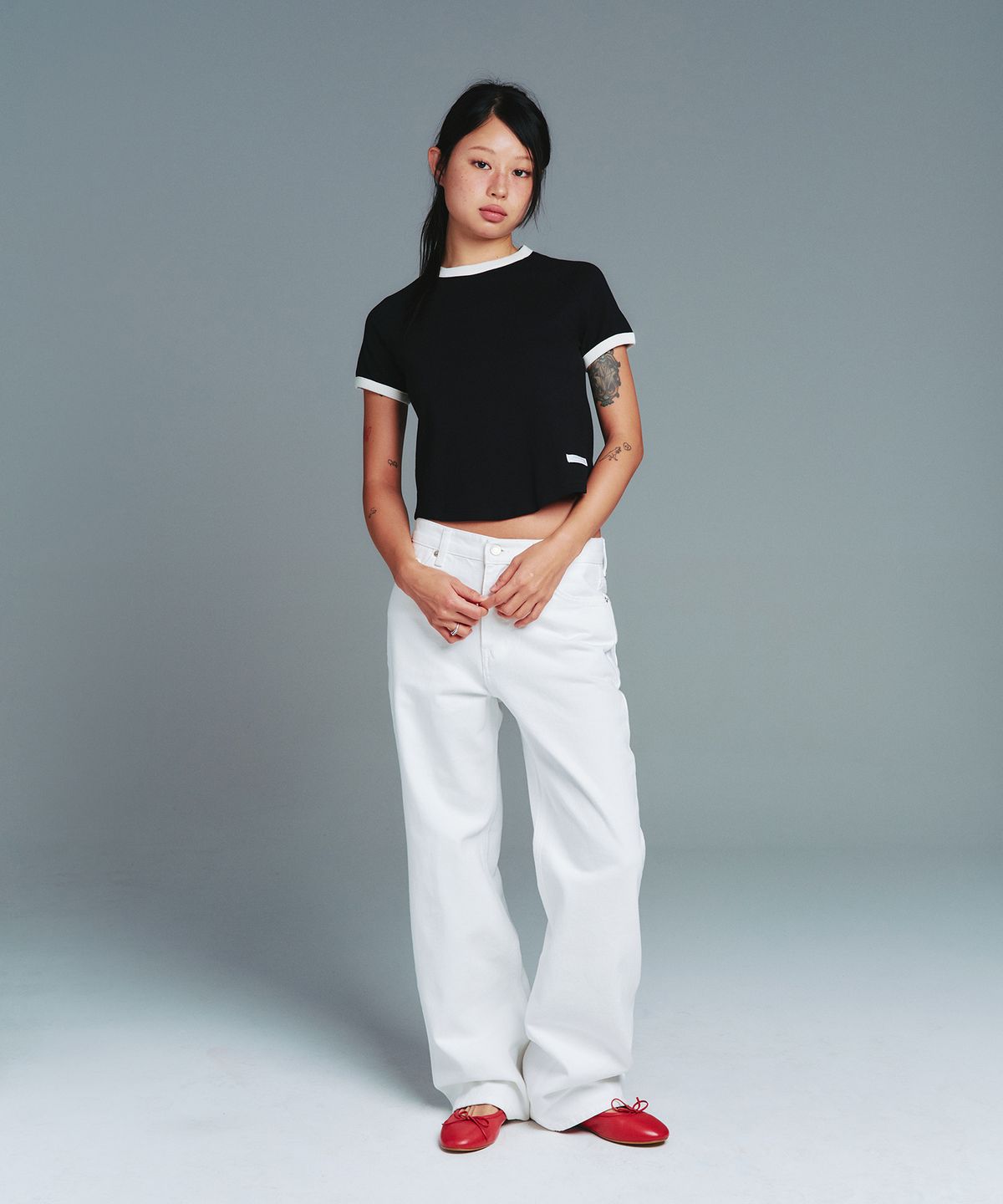 아메스 월드와이드(AMES-WORLDWIDE) CLASSIC ROUND HEM RINGER TEE BLACK
