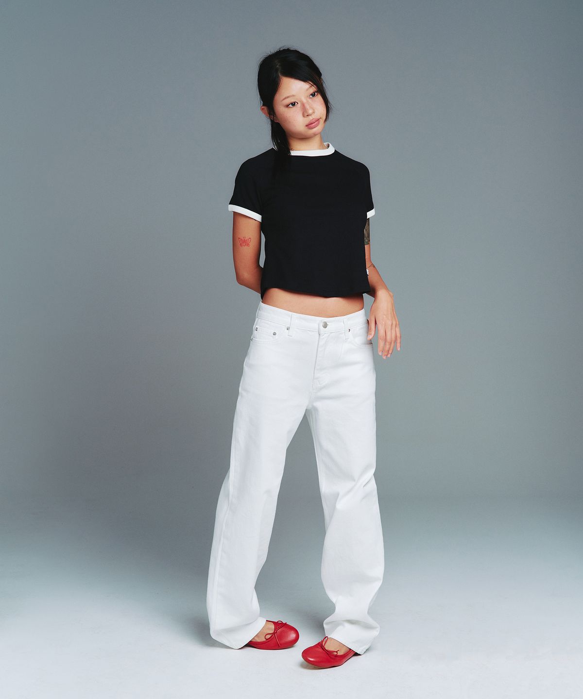 아메스 월드와이드(AMES-WORLDWIDE) CLASSIC ROUND HEM RINGER TEE BLACK