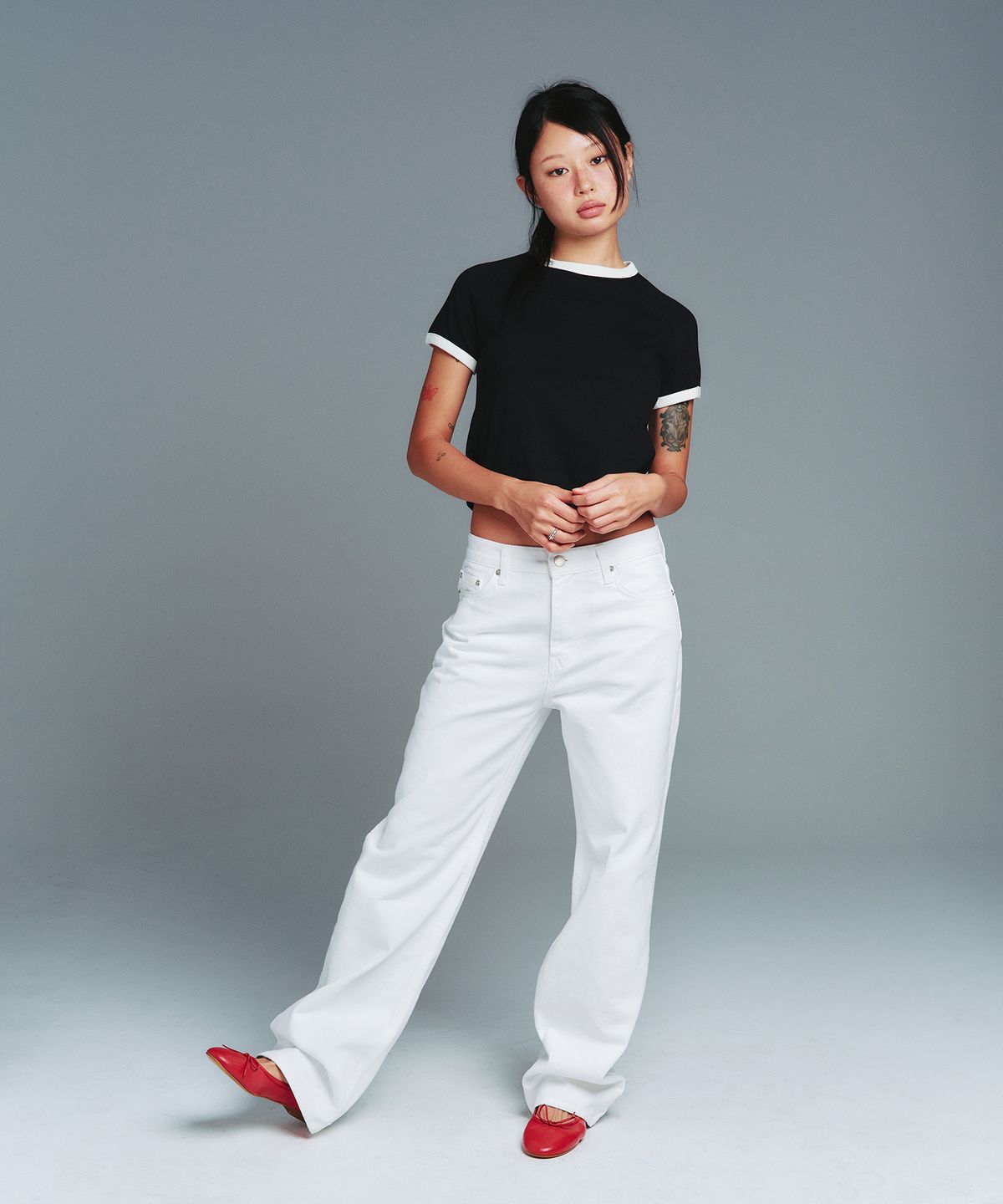 아메스 월드와이드(AMES-WORLDWIDE) CLASSIC ROUND HEM RINGER TEE BLACK
