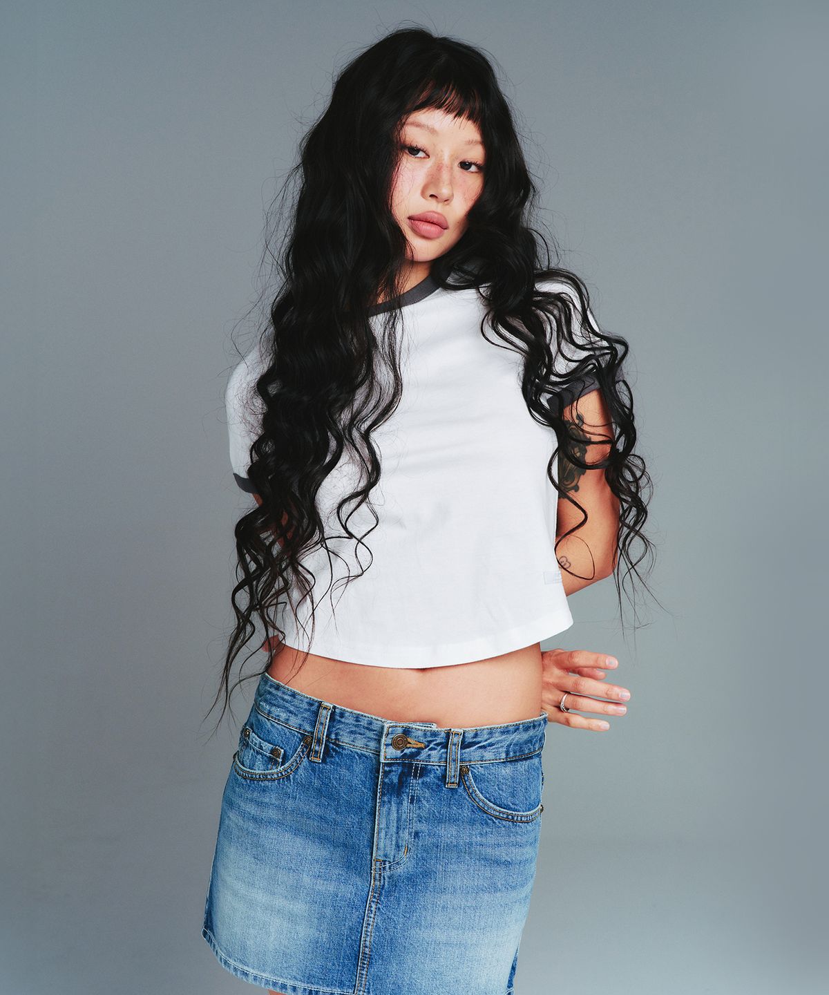 아메스 월드와이드(AMES-WORLDWIDE) CLASSIC ROUND HEM RINGER TEE WHITE