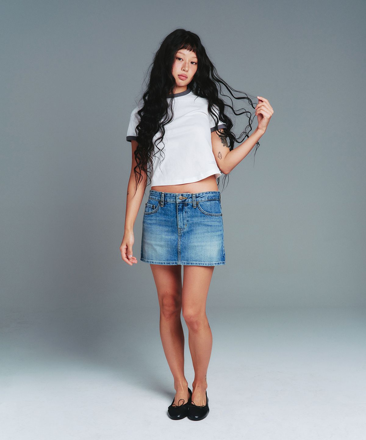 아메스 월드와이드(AMES-WORLDWIDE) CLASSIC ROUND HEM RINGER TEE WHITE